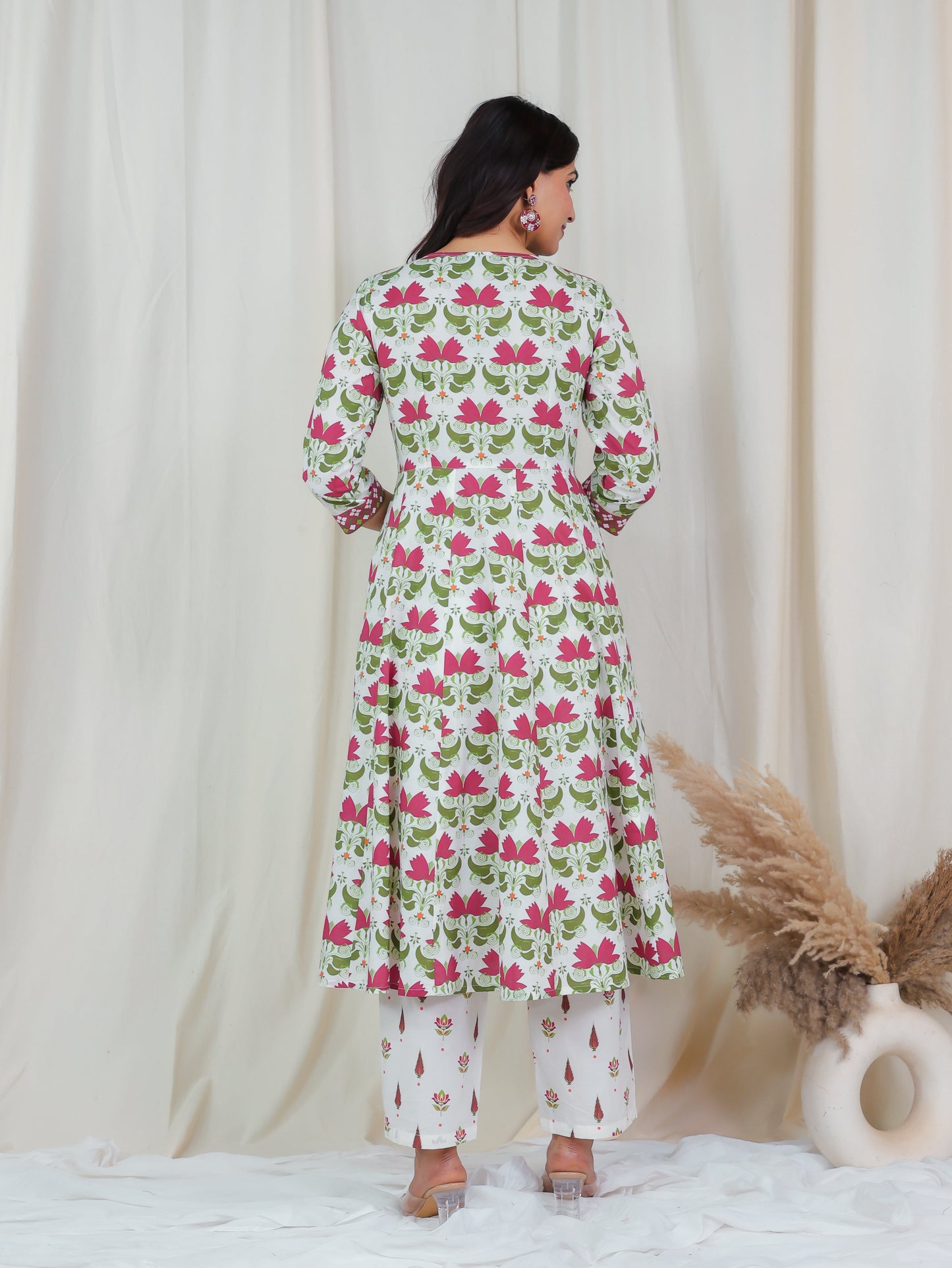 Soft Cotton Floral Angrakha Off White Kurta