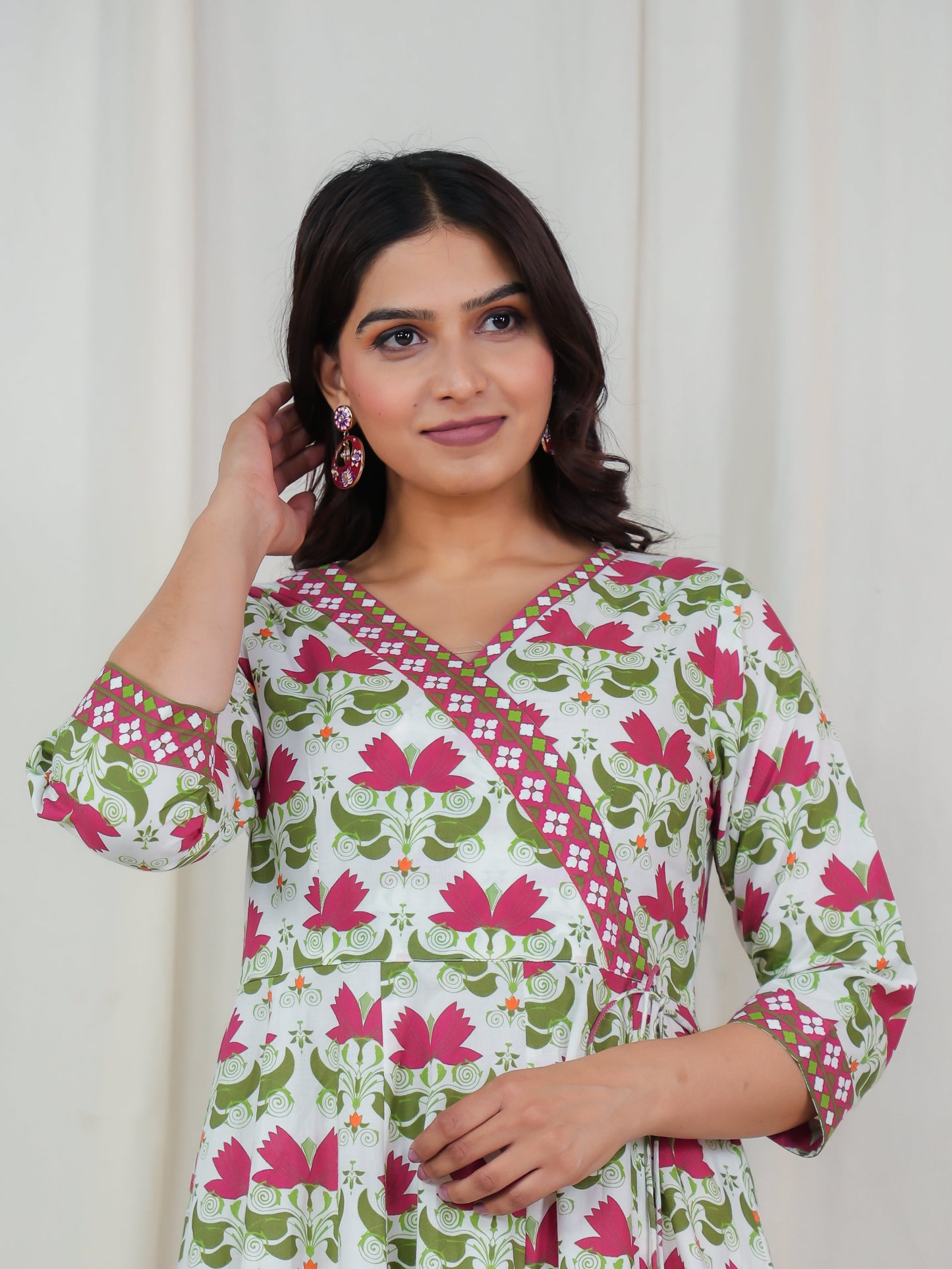 Soft Cotton Floral Angrakha Off White Kurta
