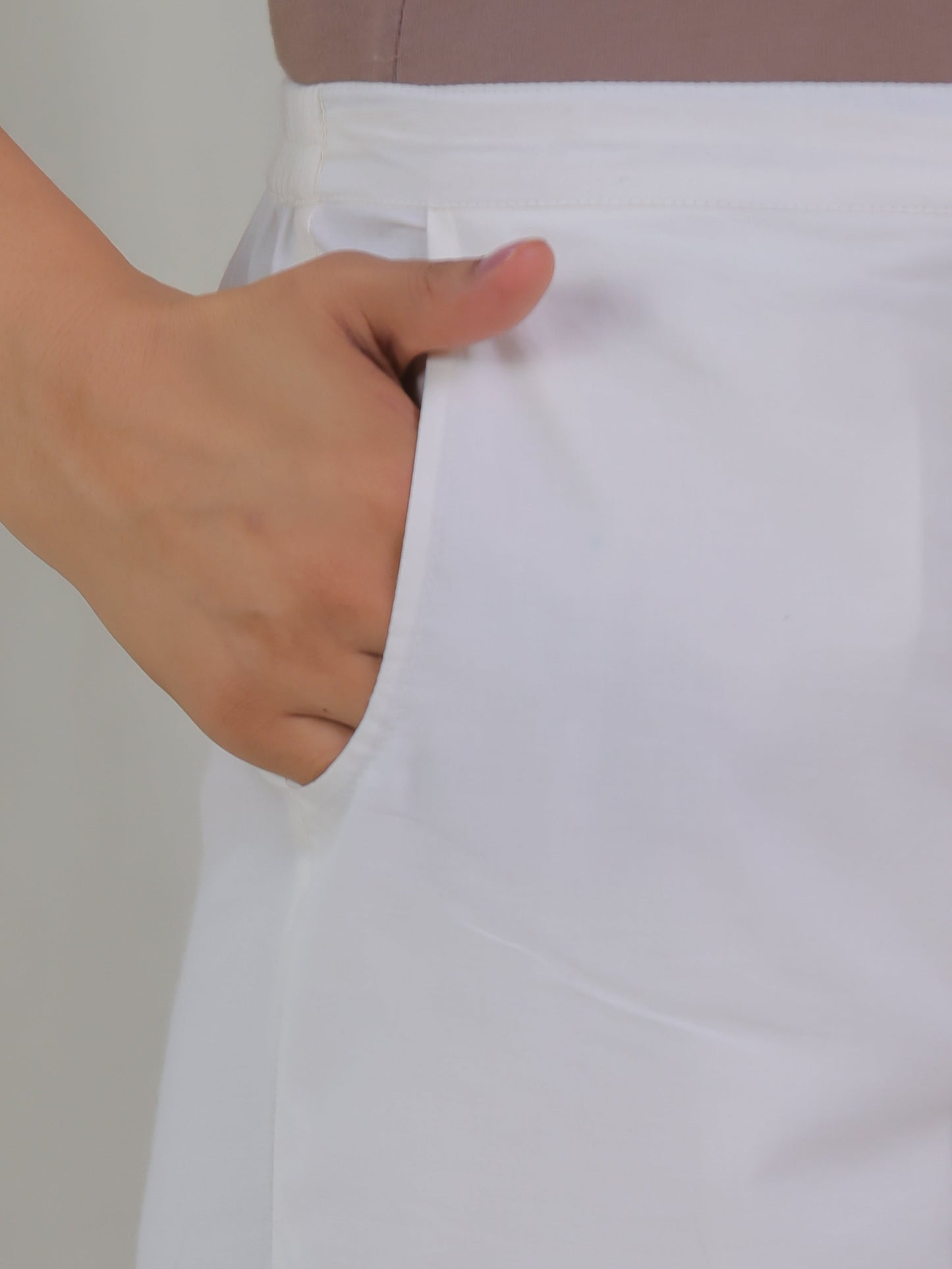 Soft Cotton Solid Off White Trousers Straight Trousers