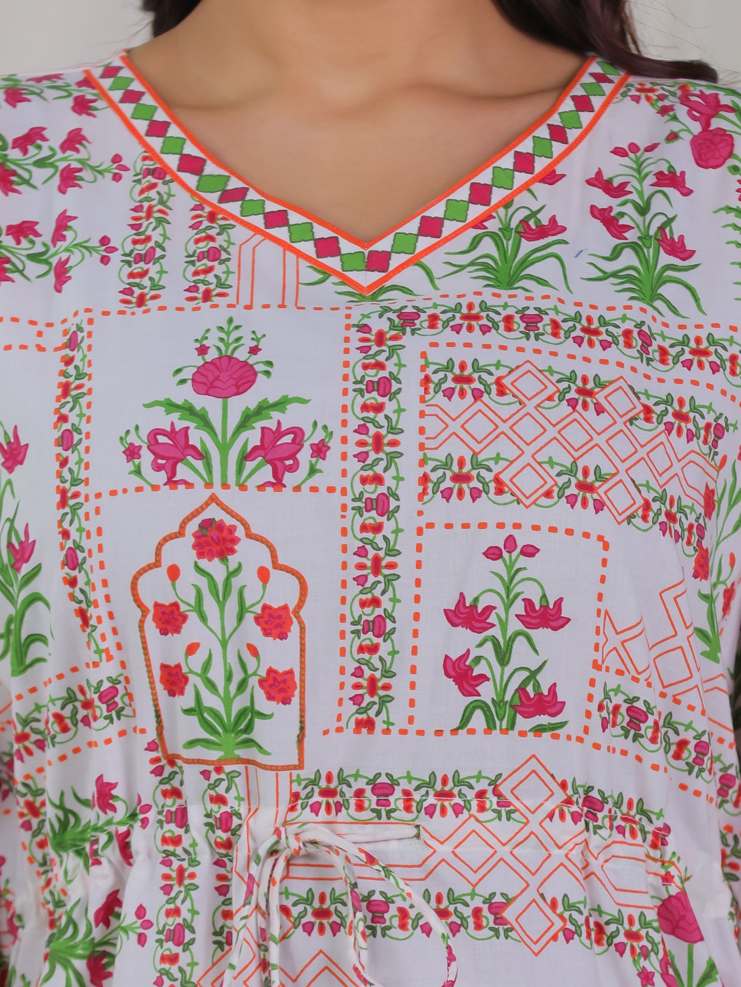 Soft Cotton Floral Kaftan Off White Kurta