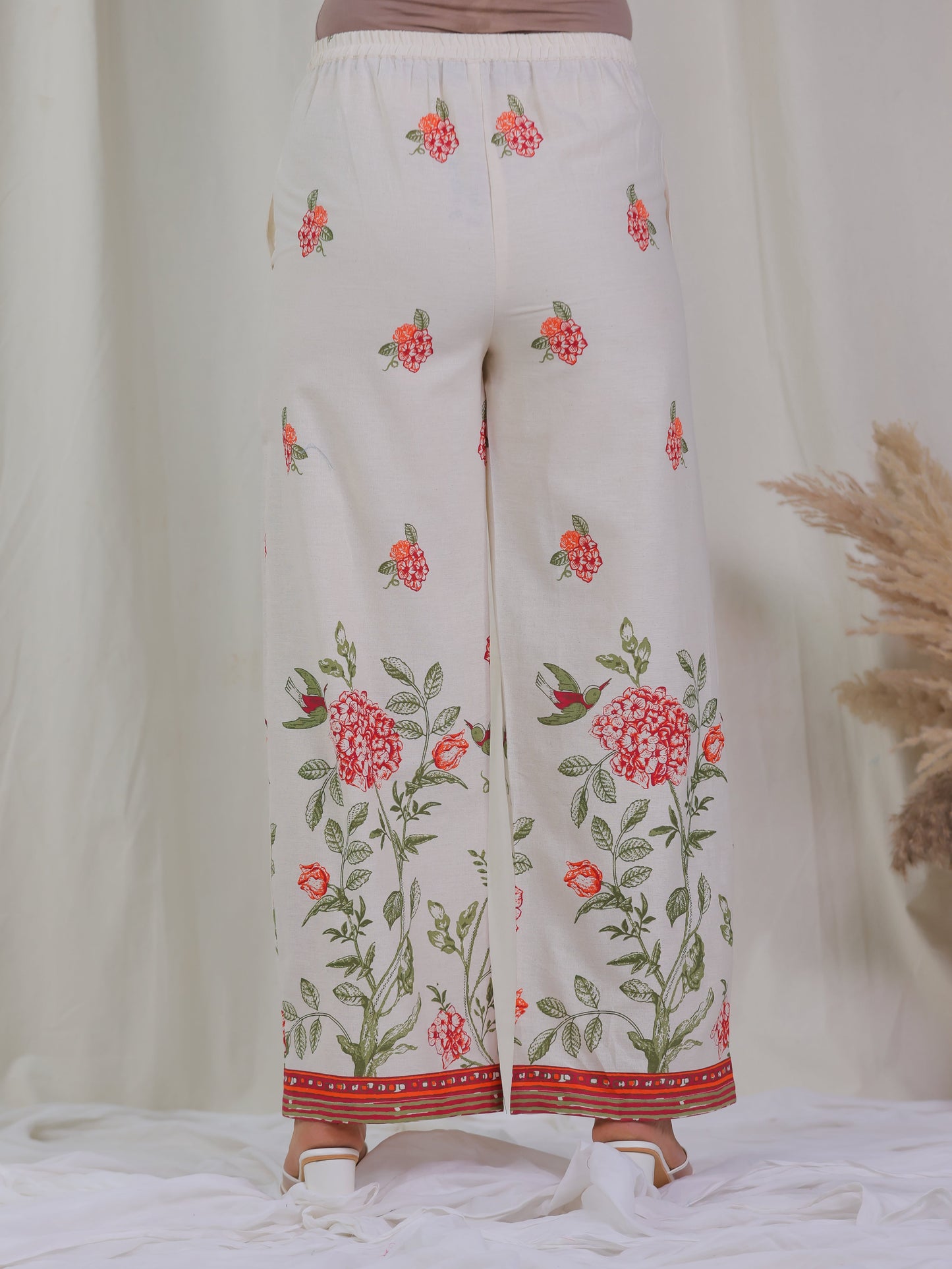 Linen Cotton Placement Print Off White Palazzo