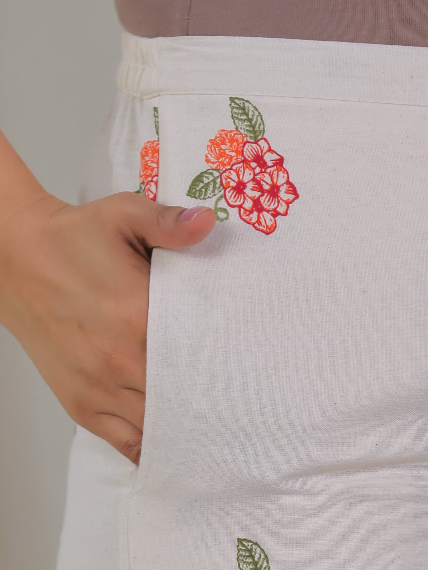 Linen Cotton Placement Print Off White Palazzo