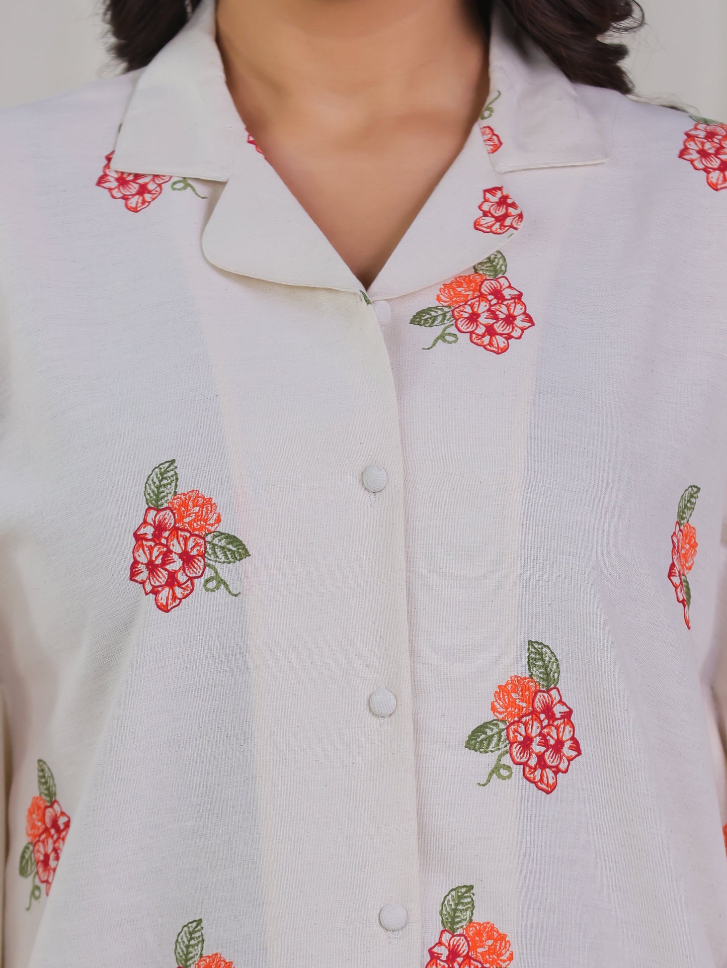 Linen Cotton Placement Print Kaftan Off White Kurta