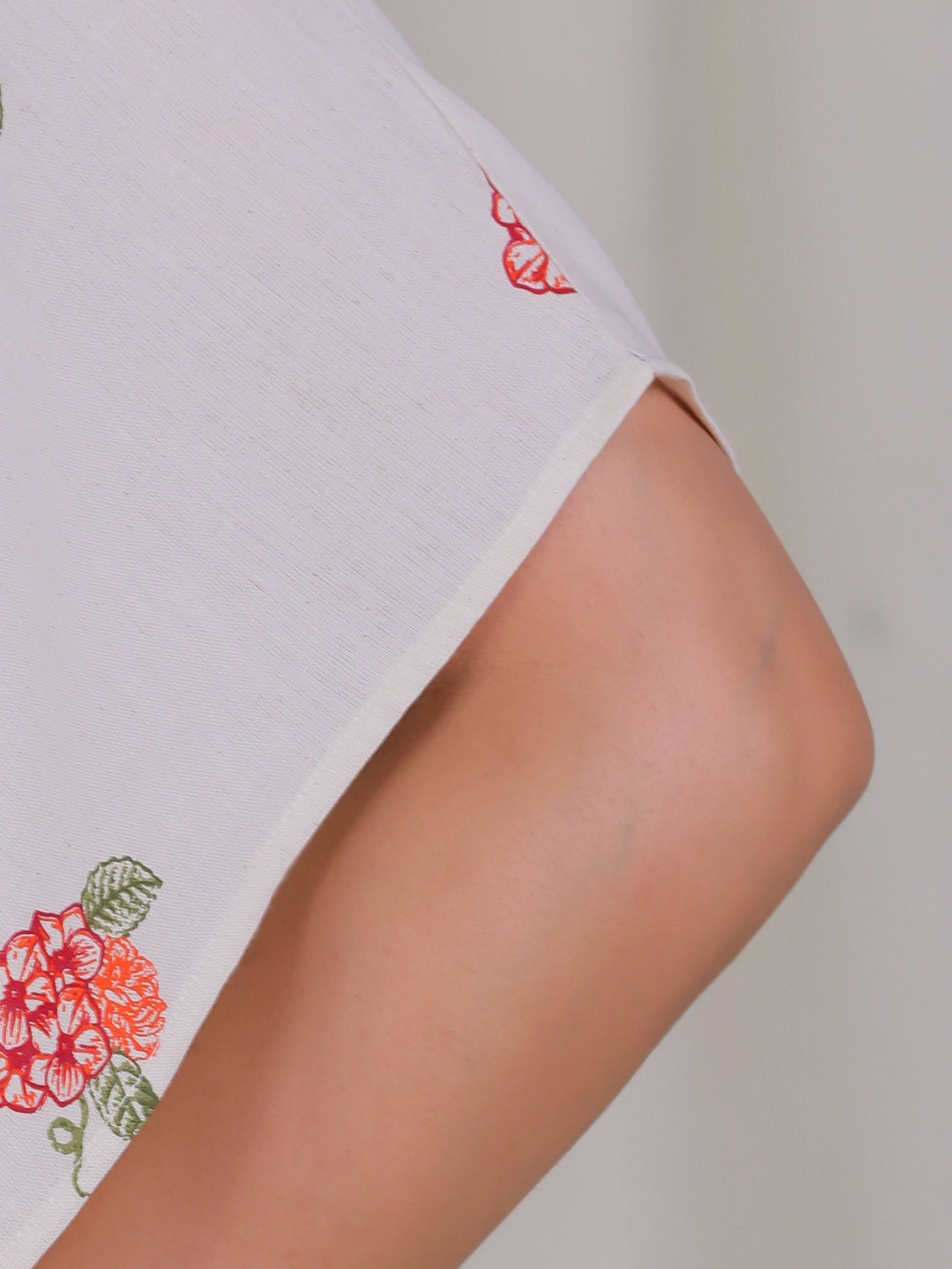 Linen Cotton Placement Print Kaftan Off White Kurta