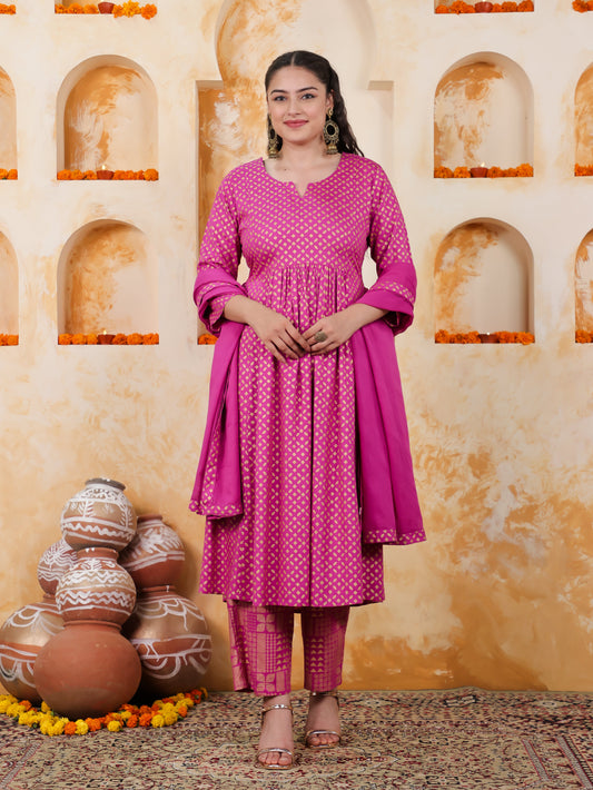 Viscose Gold foil Pink Dupatta