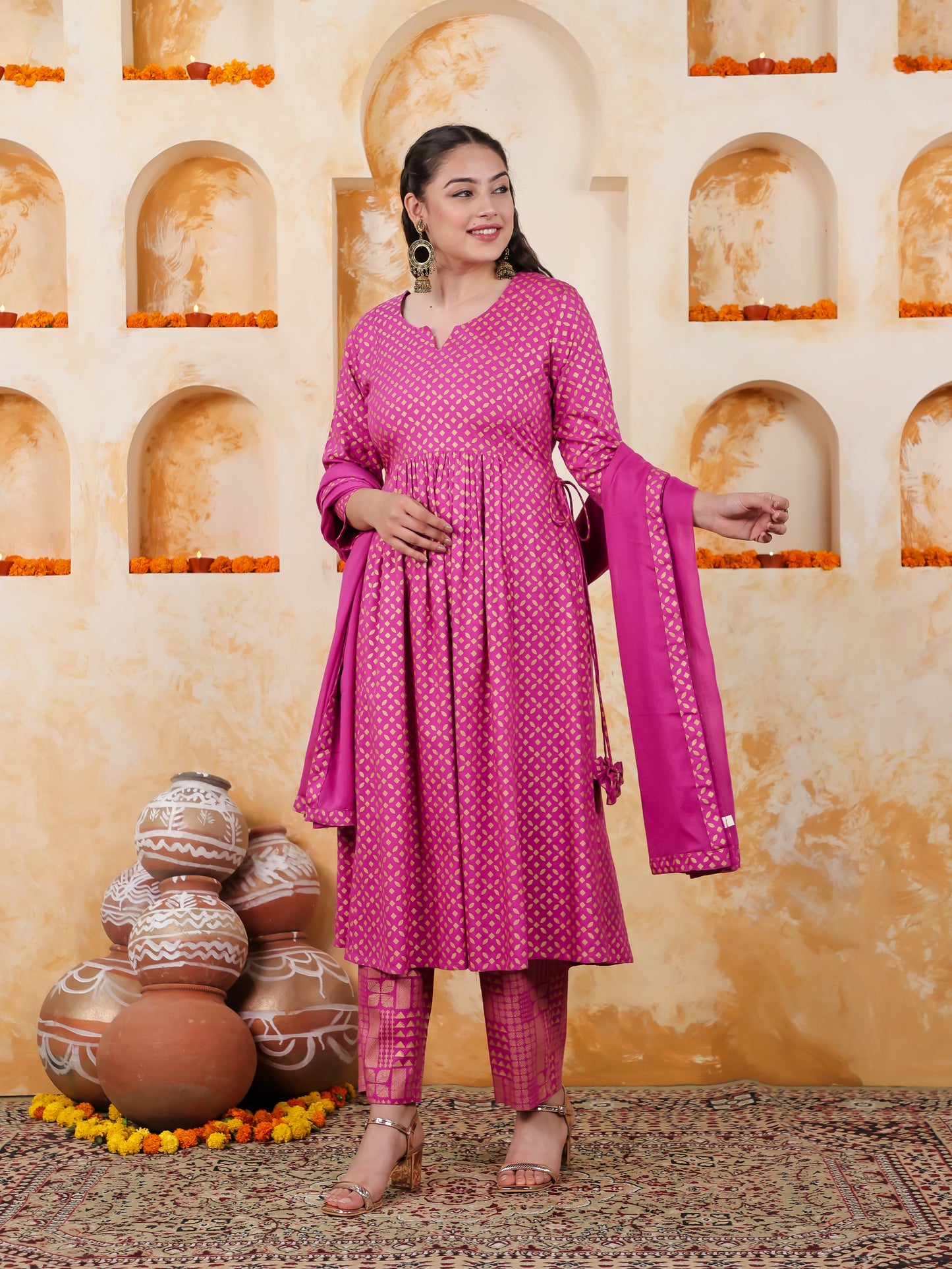 Viscose Gold foil Pink Dupatta