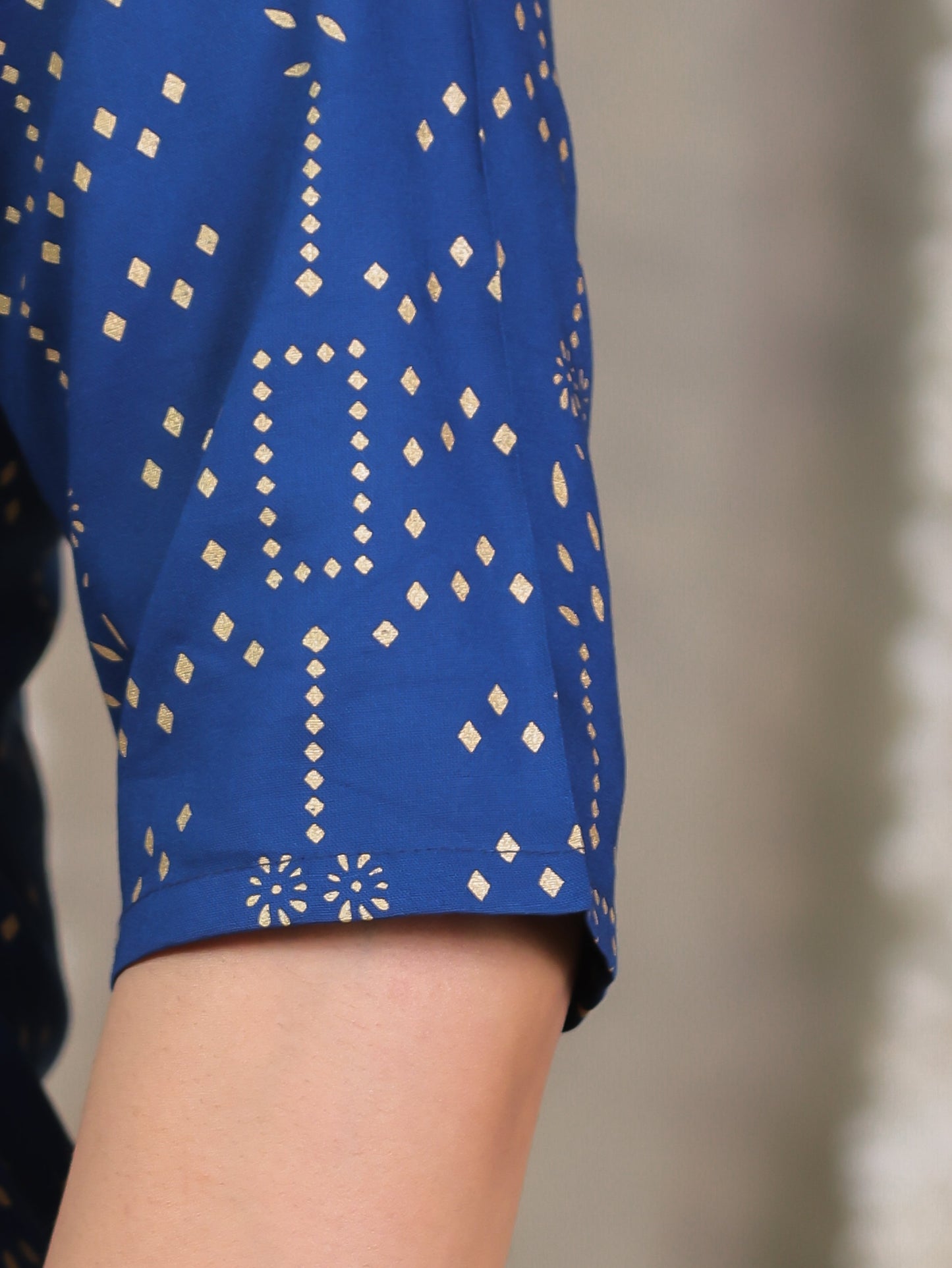 Viscose Gold foil A-line Blue Kurta