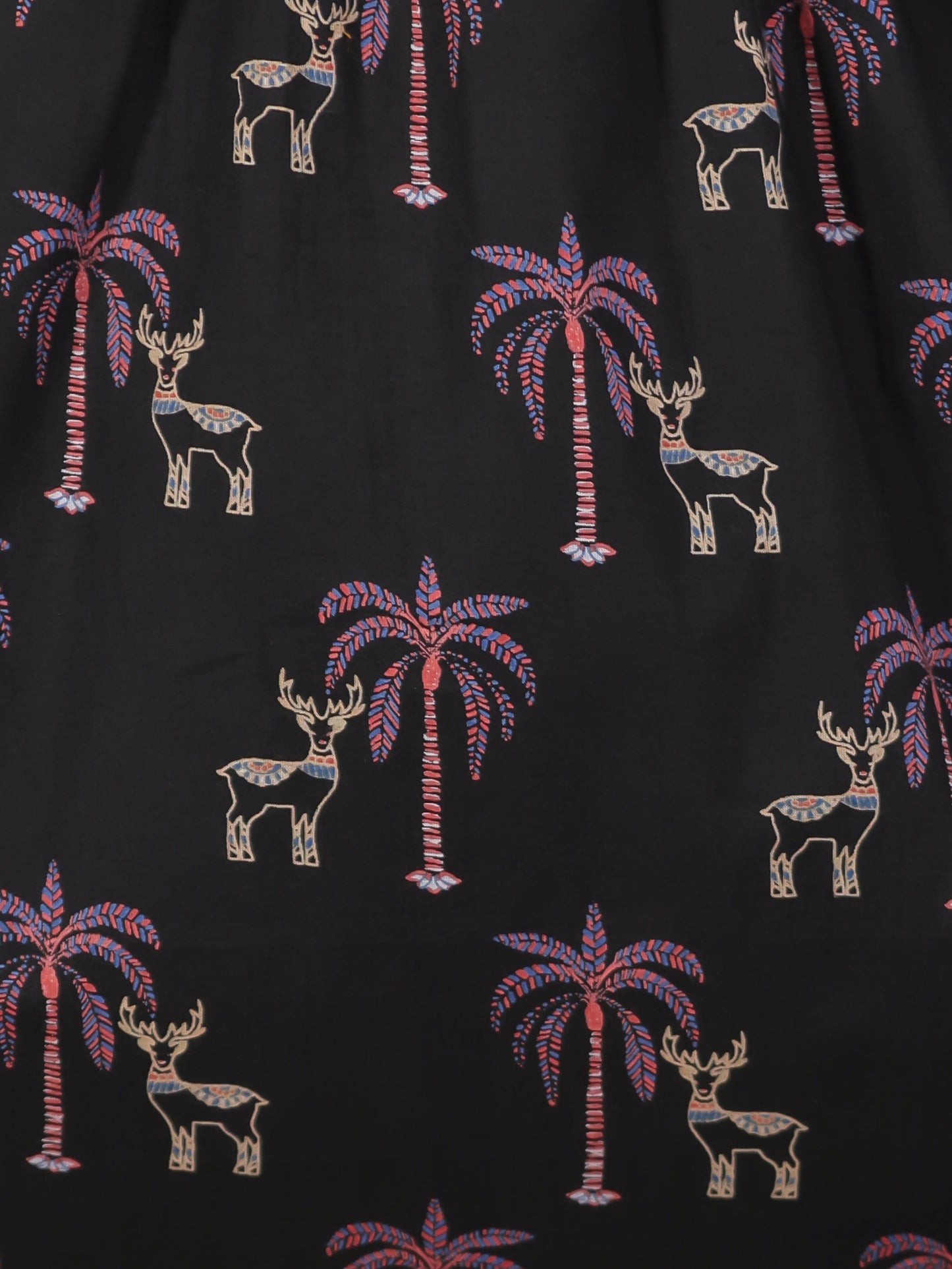 Soft Cotton Animal Gathered Black Dress