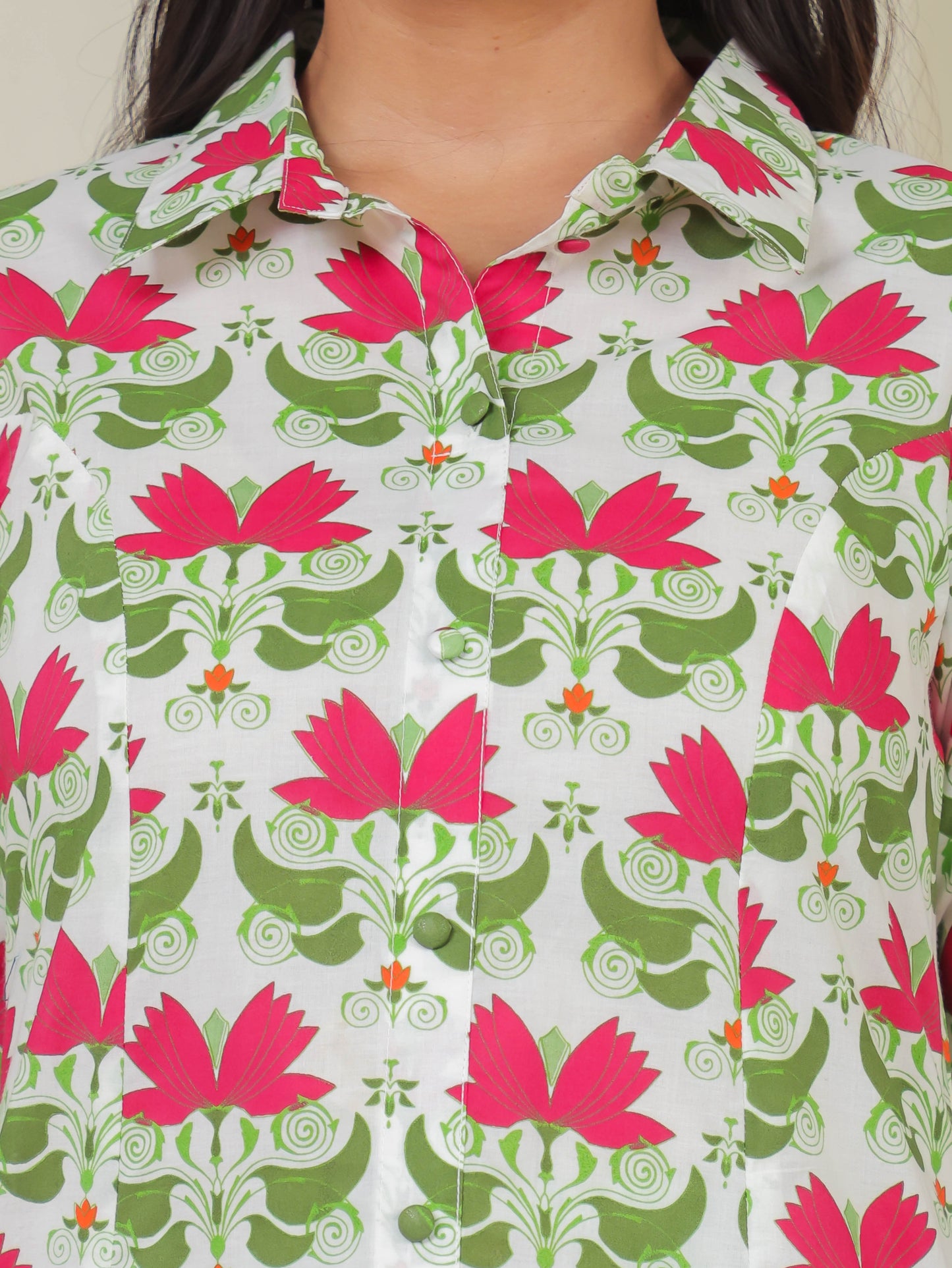 Soft Cotton Floral High Low Off White Kurta