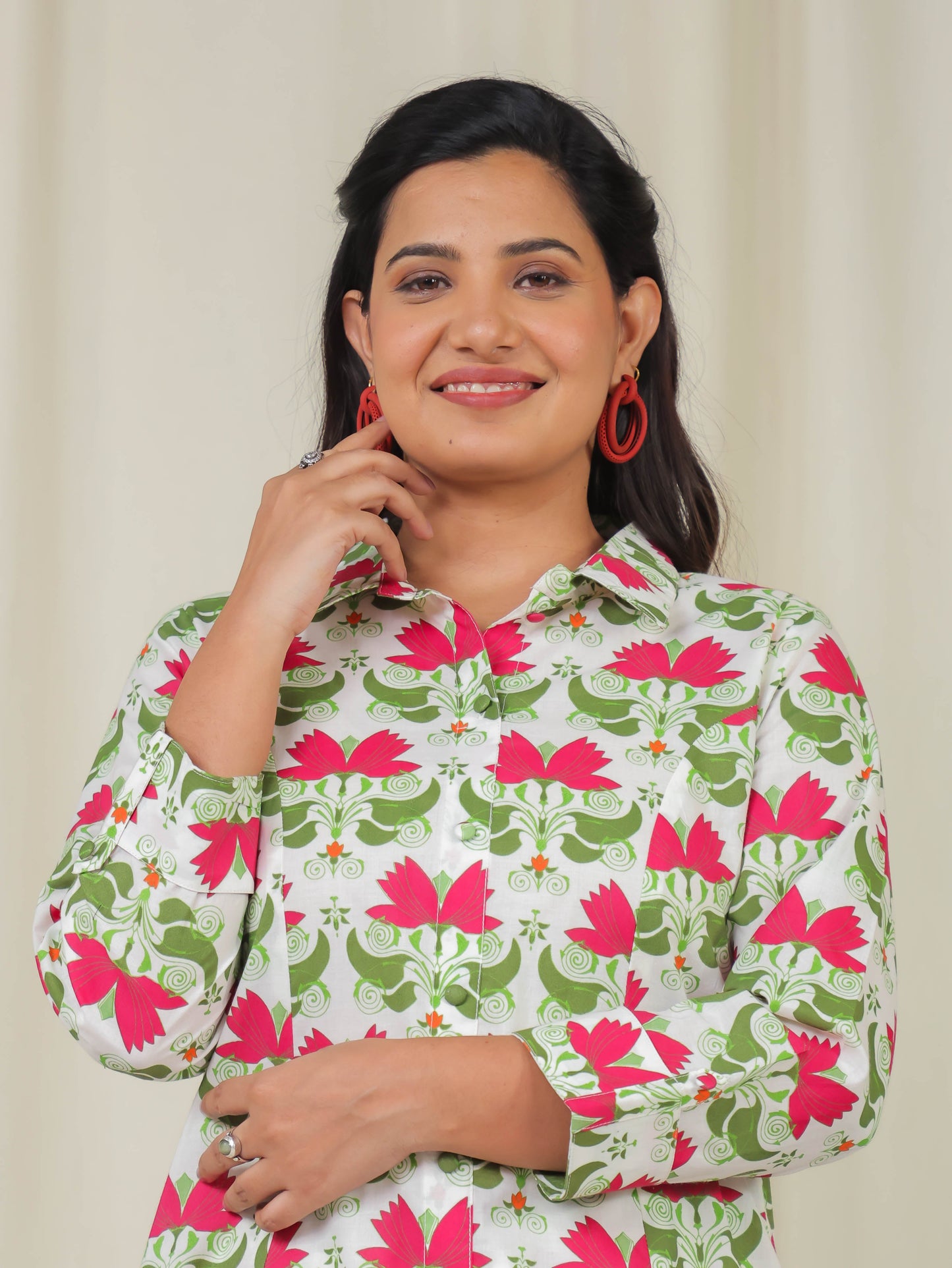 Soft Cotton Floral High Low Off White Kurta