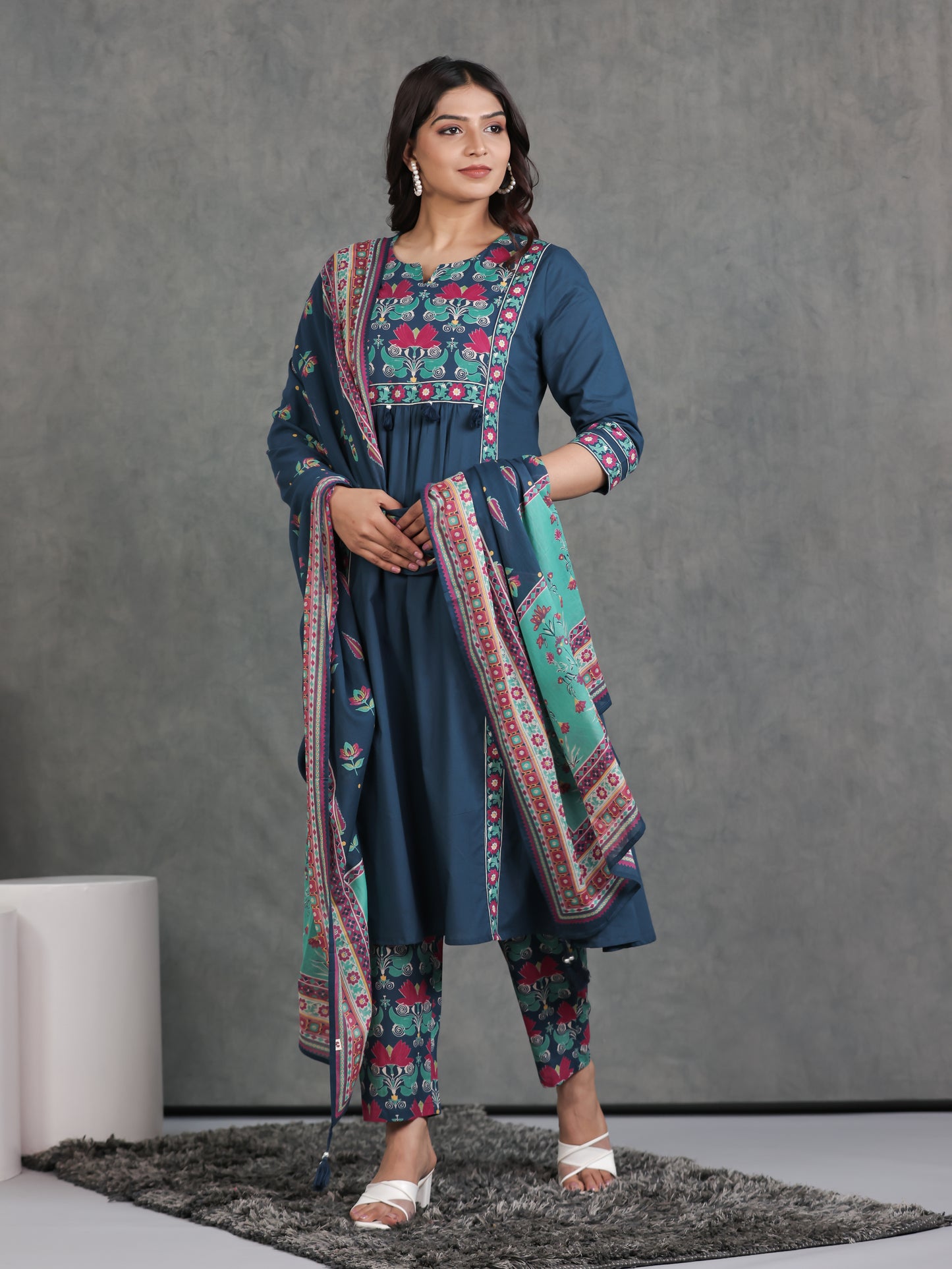 Soft Cotton Solid Flared Blue Kurta