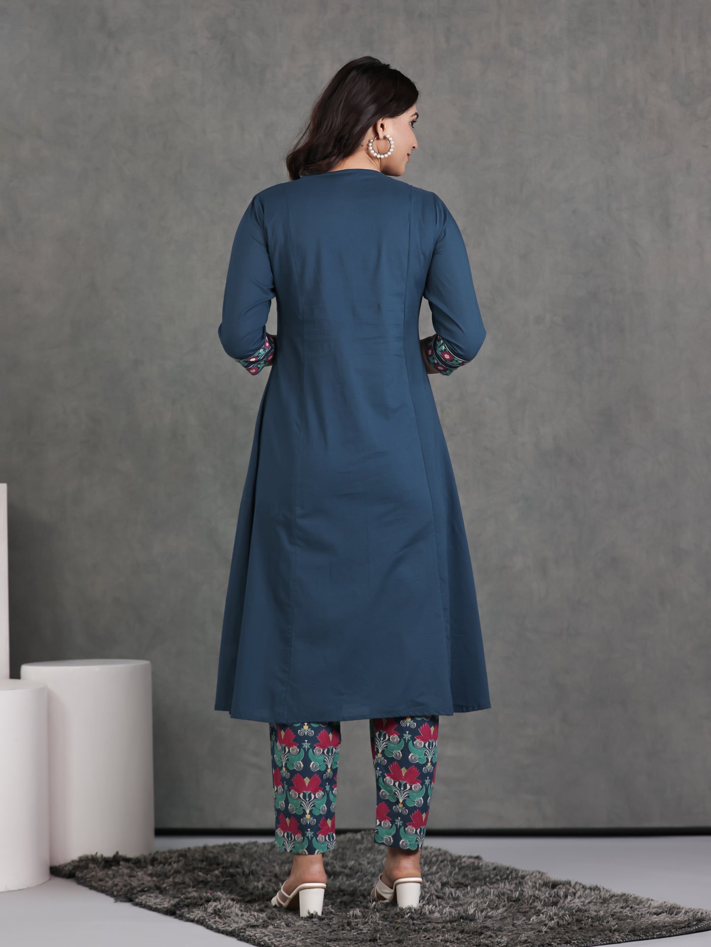 Soft Cotton Solid Flared Blue Kurta