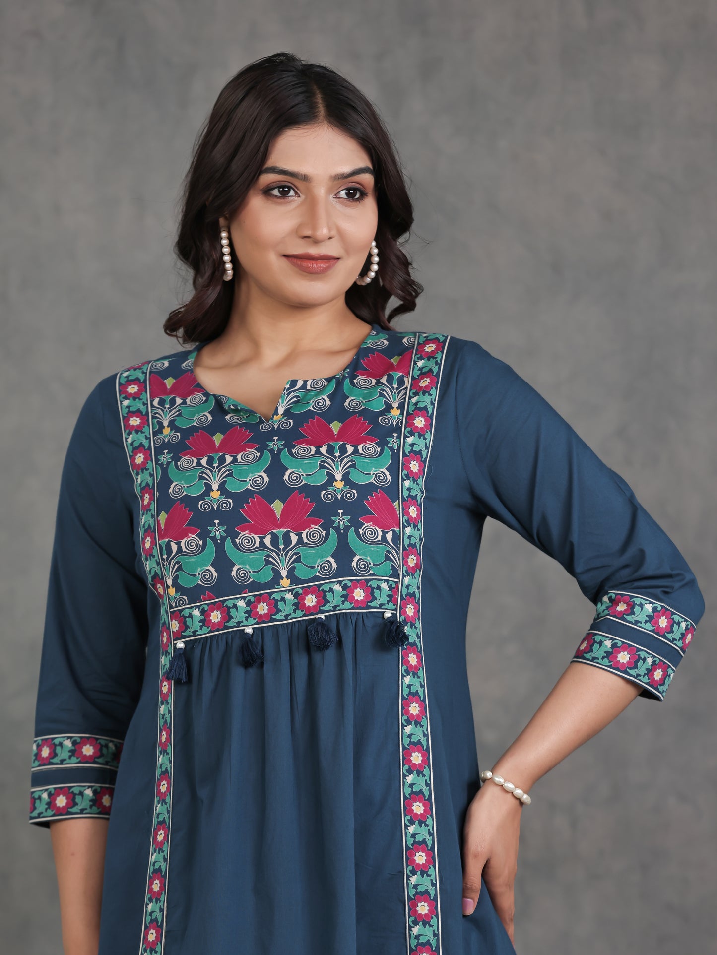 Soft Cotton Solid Flared Blue Kurta
