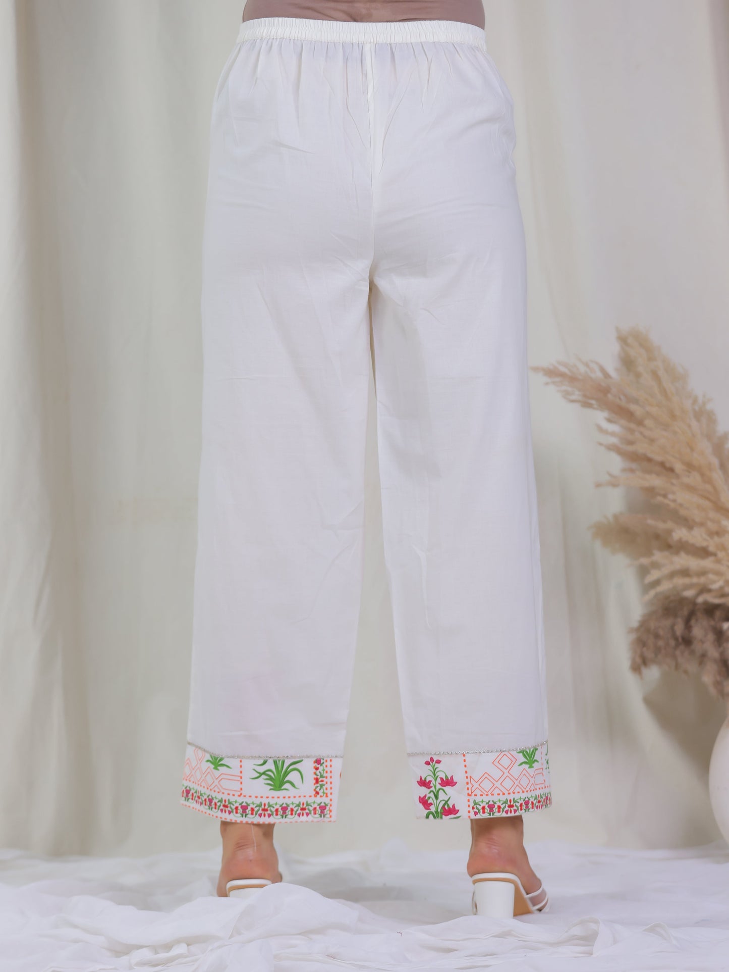Soft Cotton Floral Flared Off White Kurta