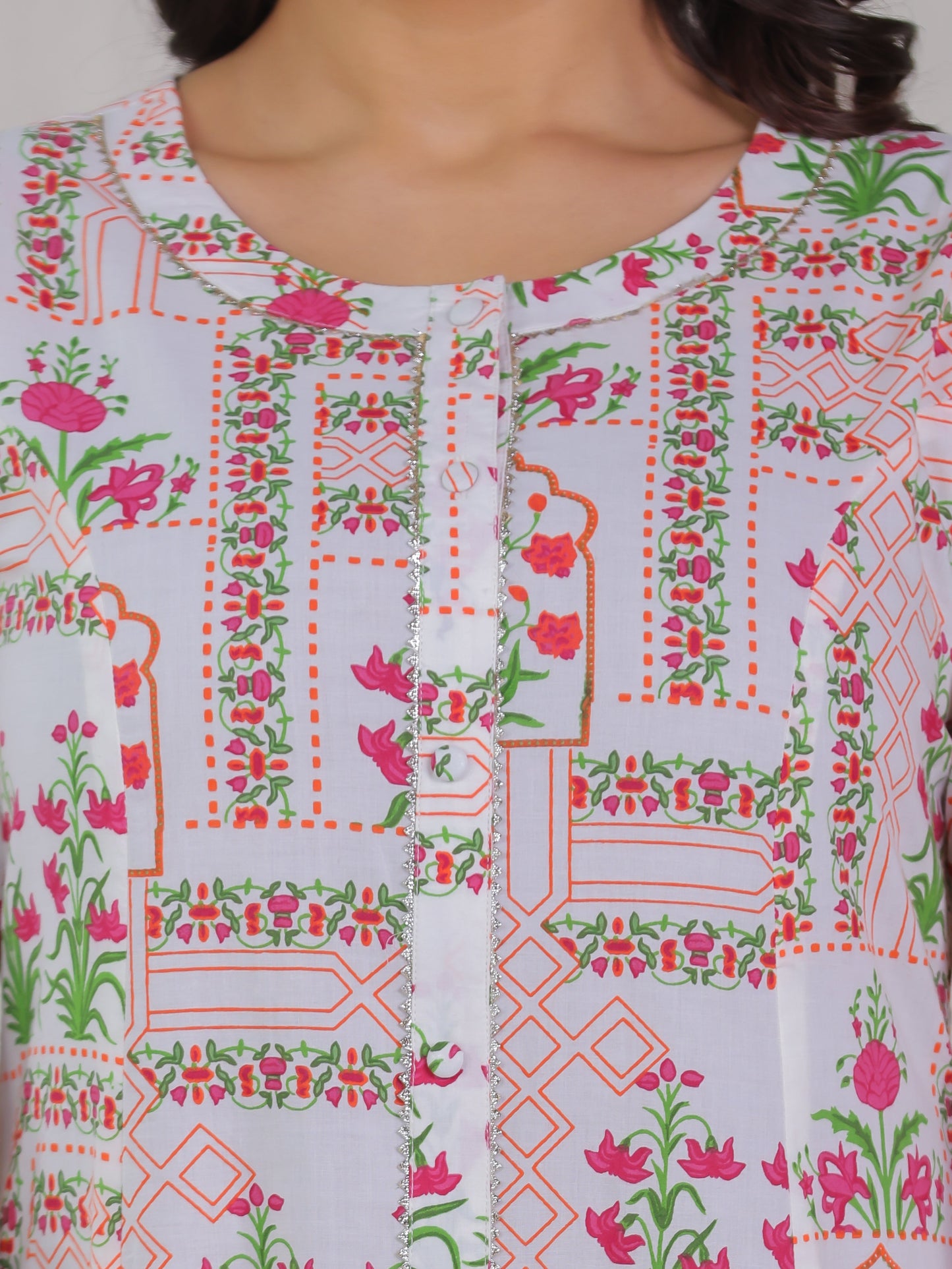 Soft Cotton Floral Flared Off White Kurta