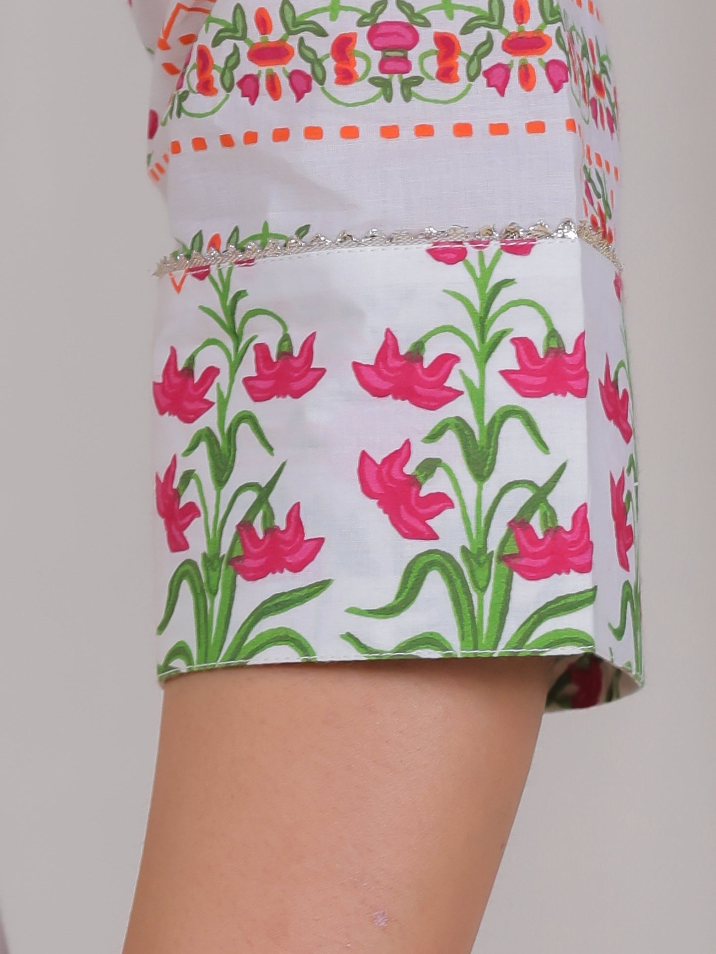 Soft Cotton Floral Flared Off White Kurta