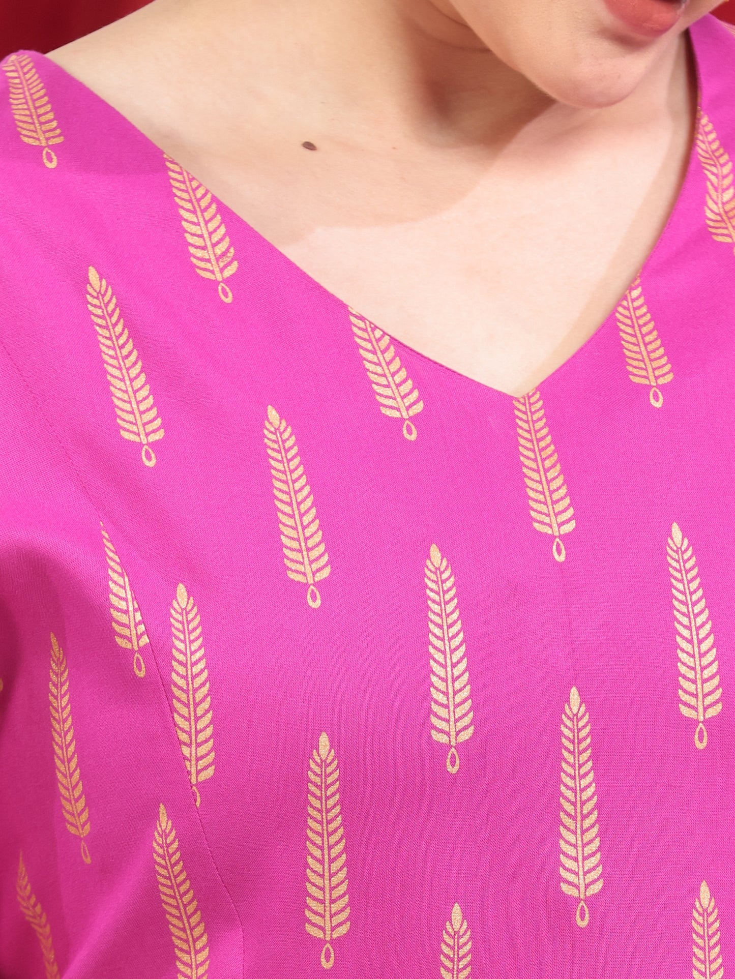 Viscose Gold foil Kaftan Pink Kurta