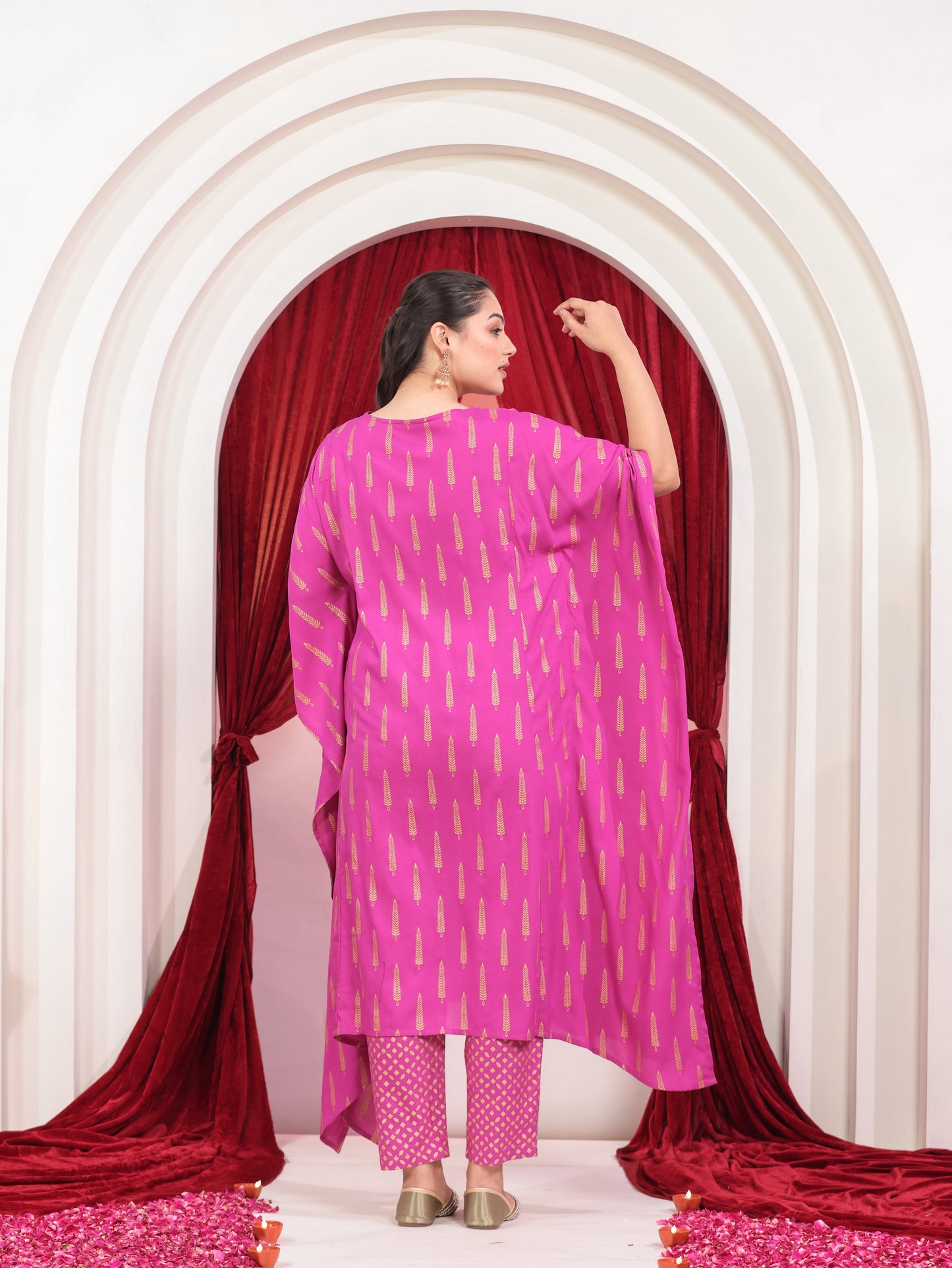 Viscose Gold foil Kaftan Pink Kurta