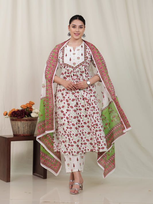 Cotton Voile Floral Off White Dupatta