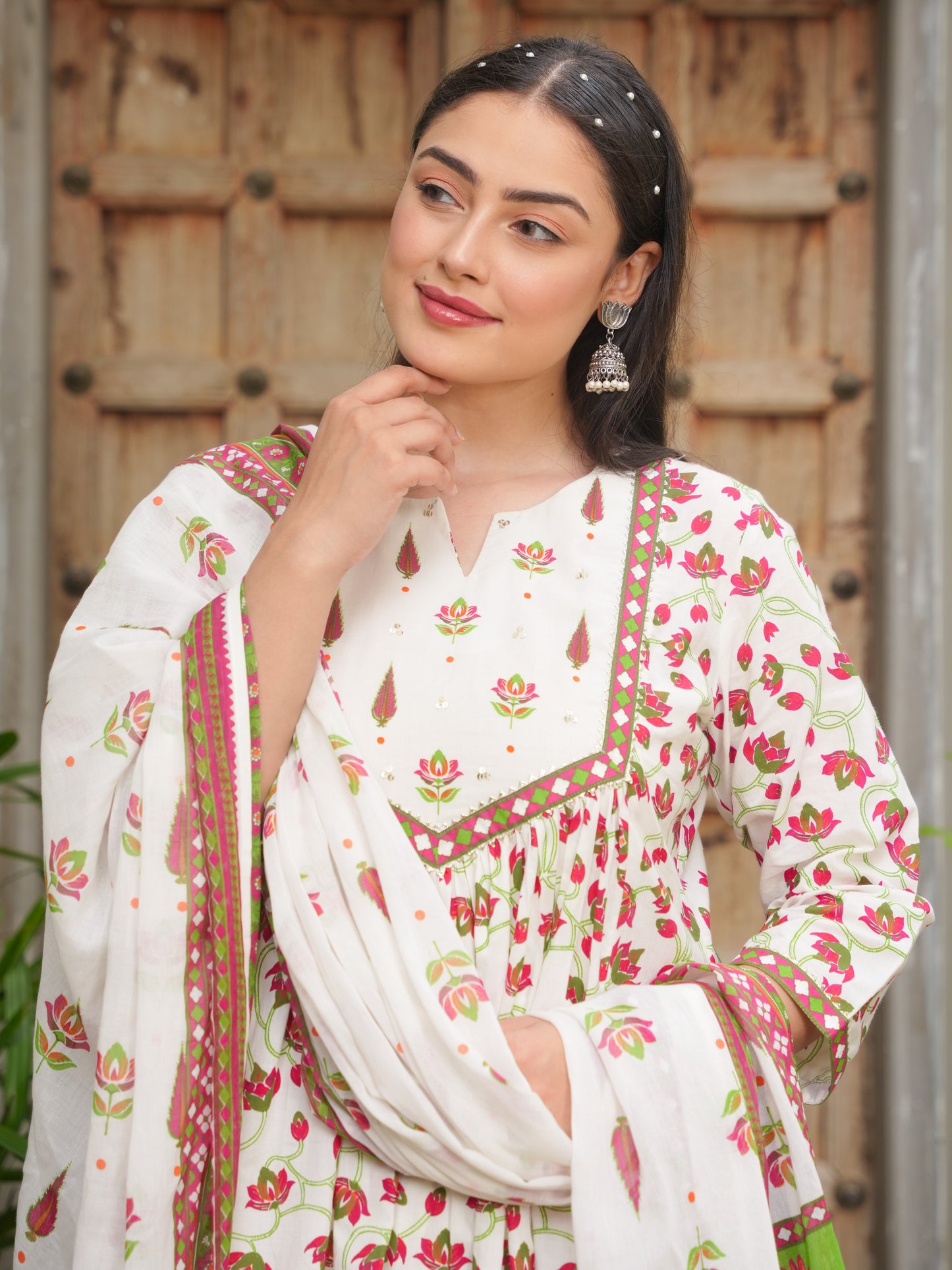 Cotton Voile Floral Off White Dupatta