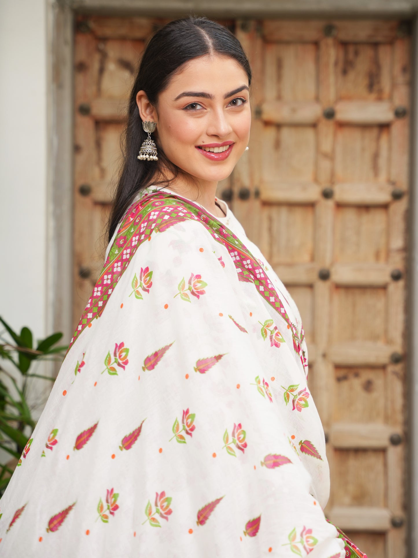 Soft Cotton Floral Flared Off White Kurta