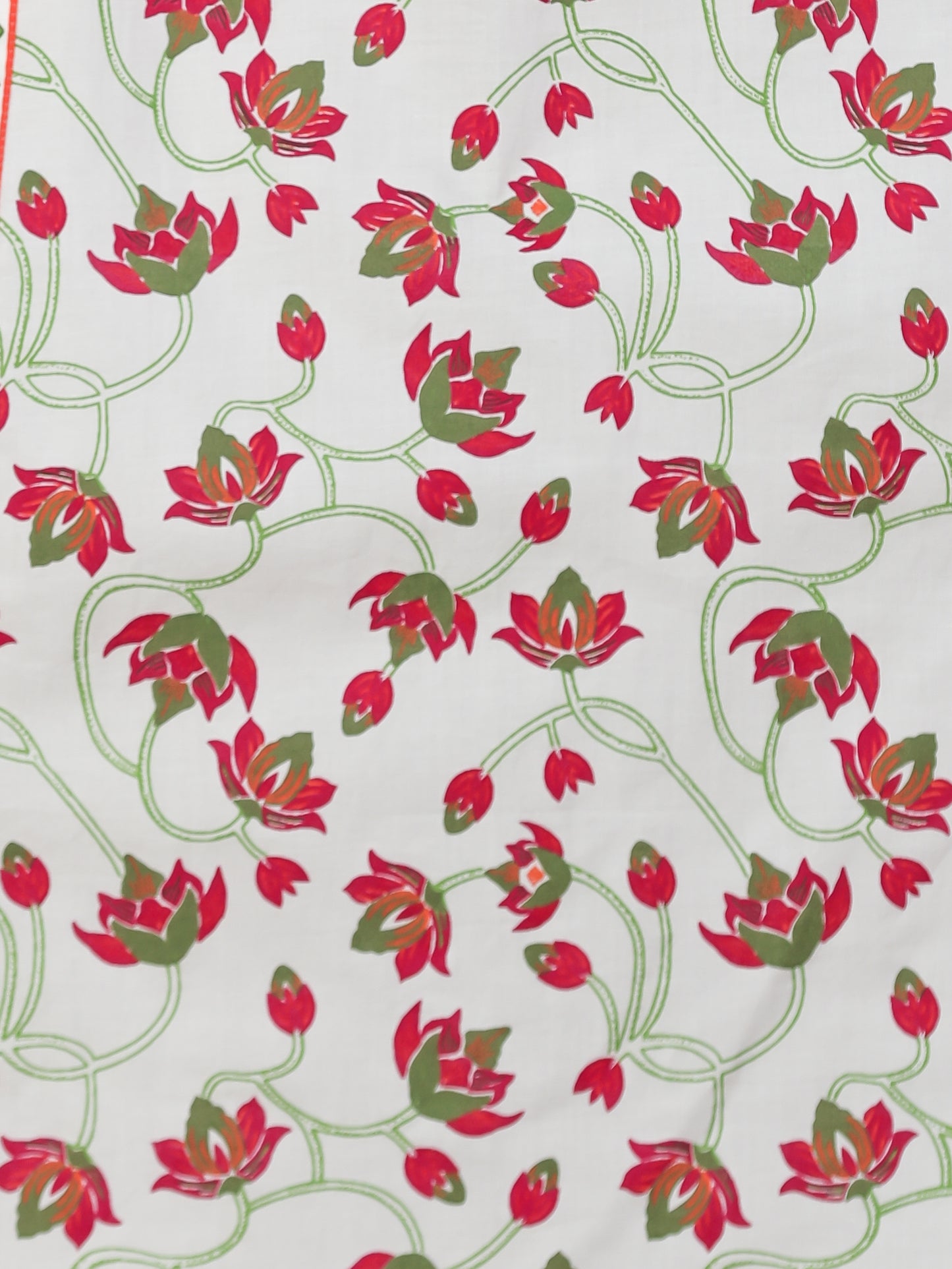 Soft Cotton Floral A-line Off White Kurta