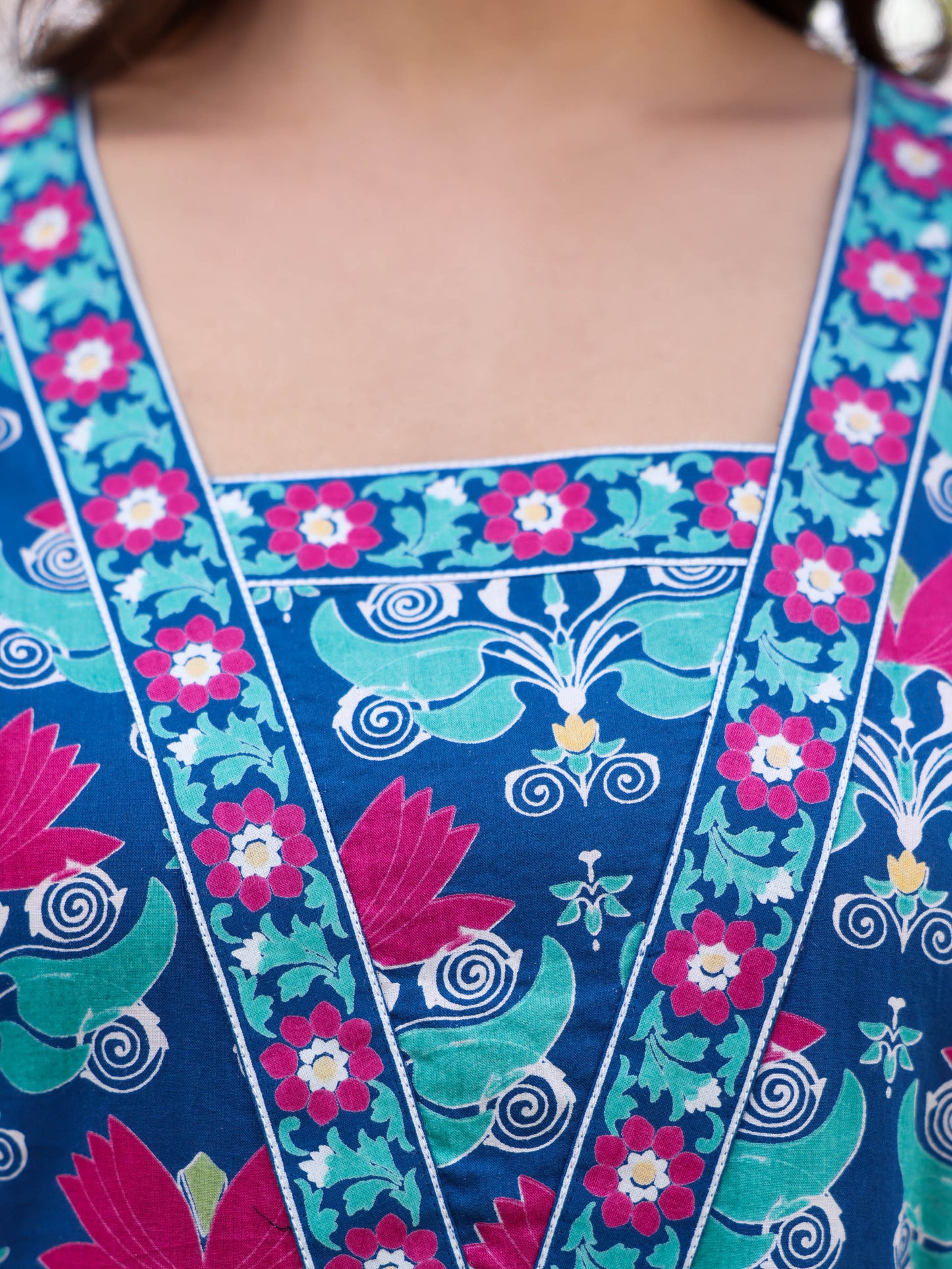 Soft Cotton Floral Anarkali Blue Dress