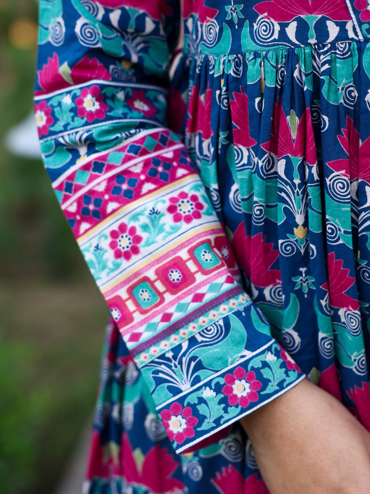 Soft Cotton Floral Anarkali Blue Dress