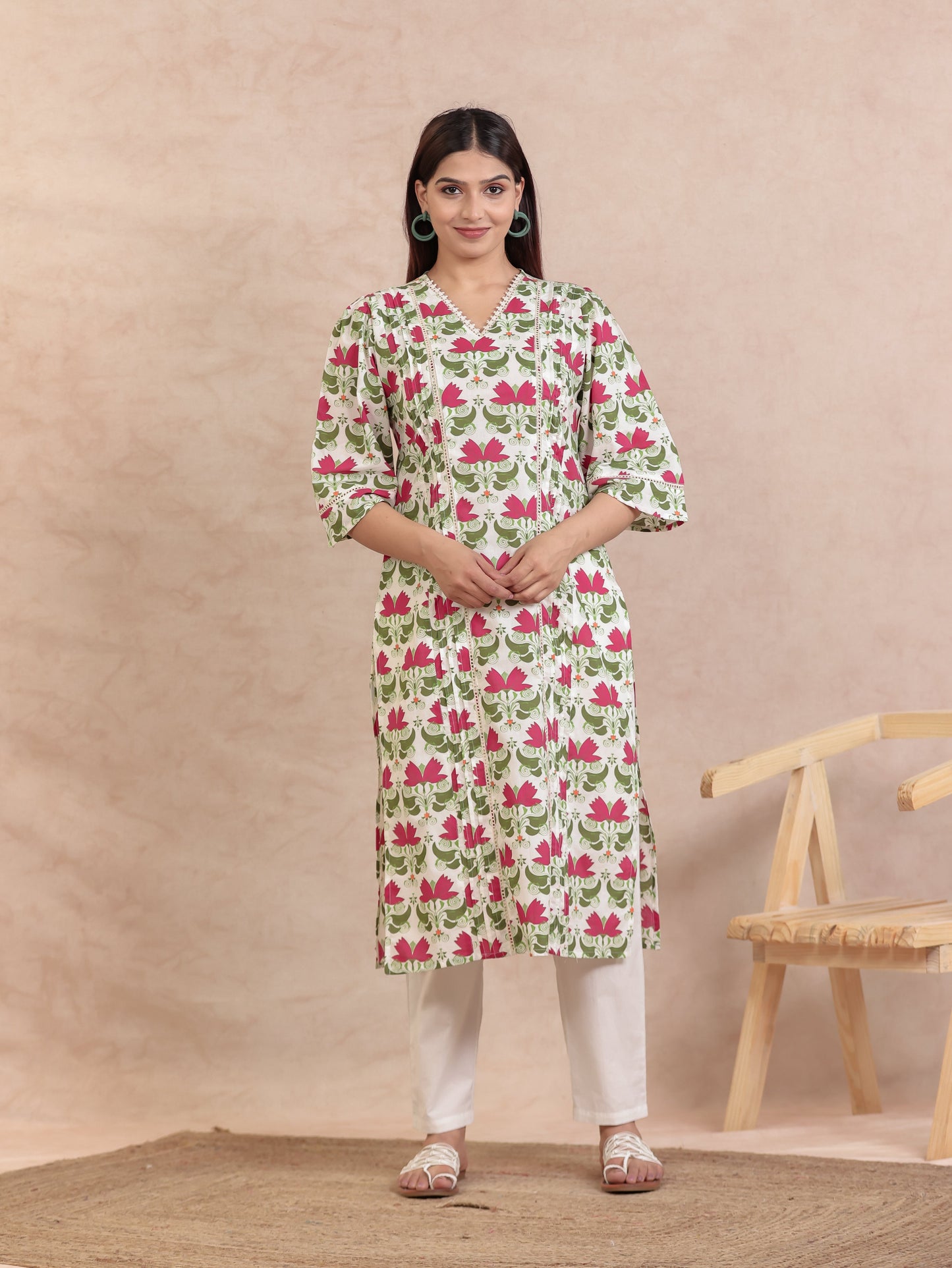 Soft Cotton Geometric Off White Kurta
