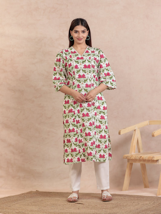 Soft Cotton Geometric Off White Kurta