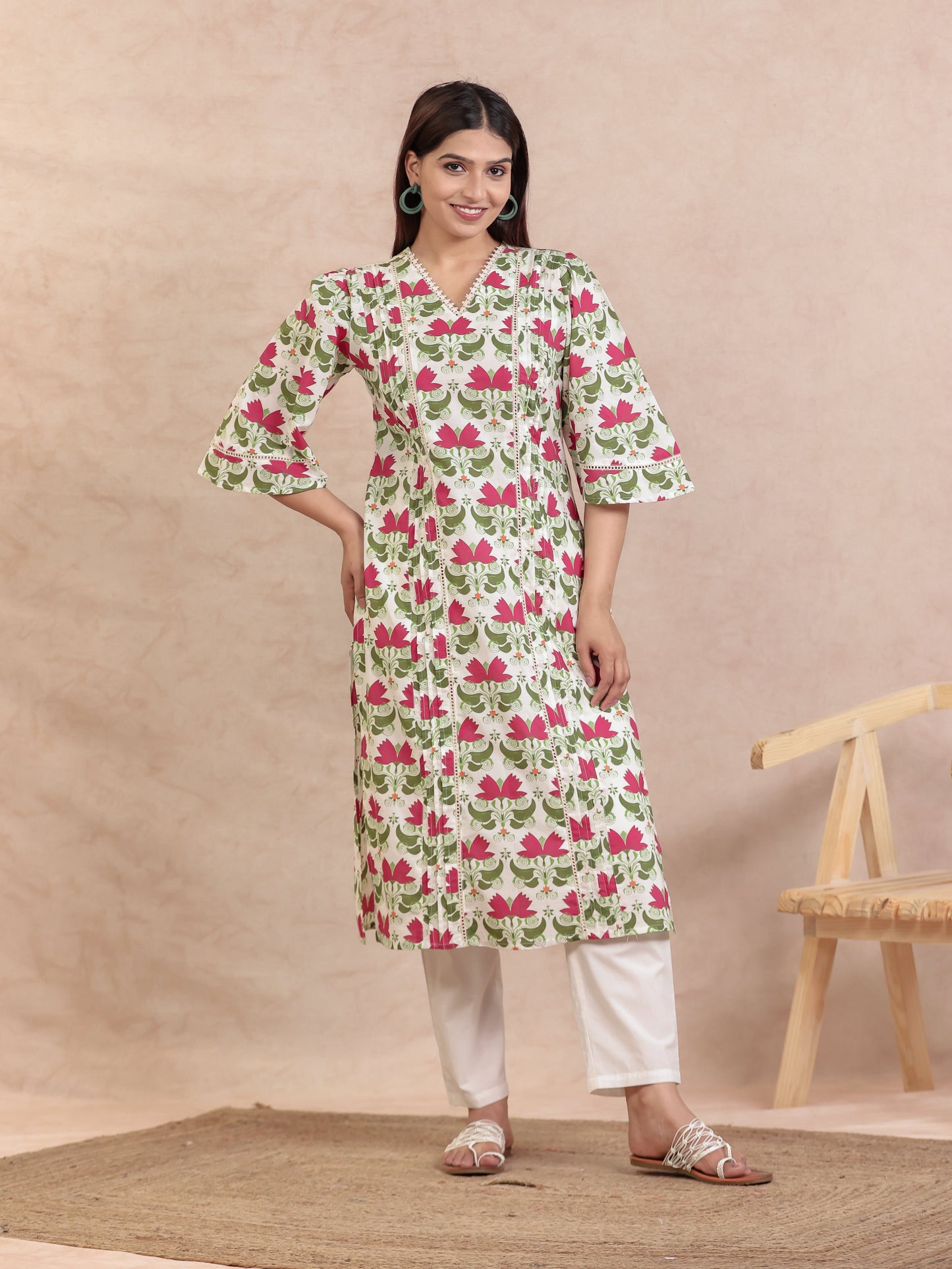 Soft Cotton Geometric Off White Kurta