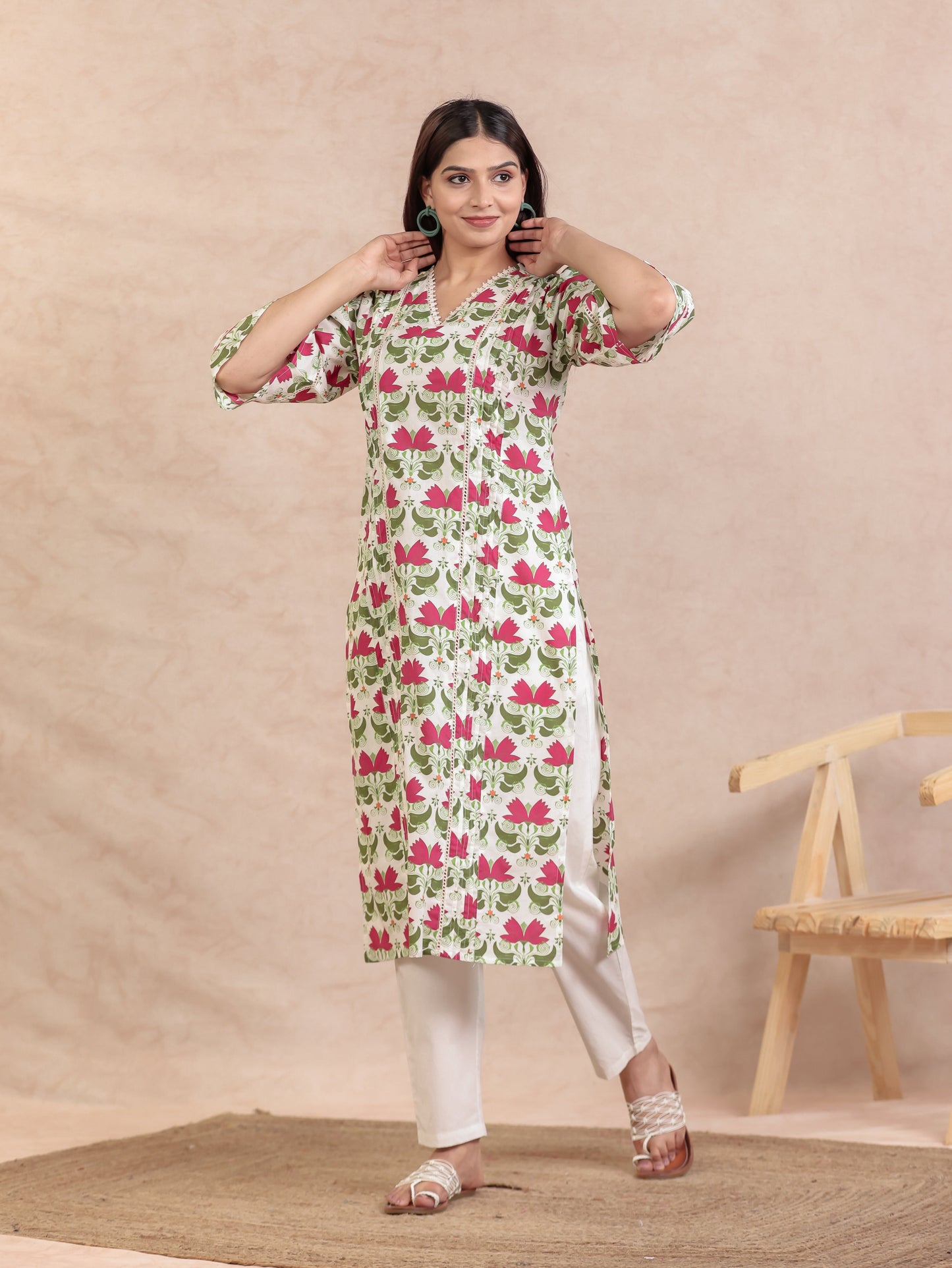 Soft Cotton Geometric Off White Kurta