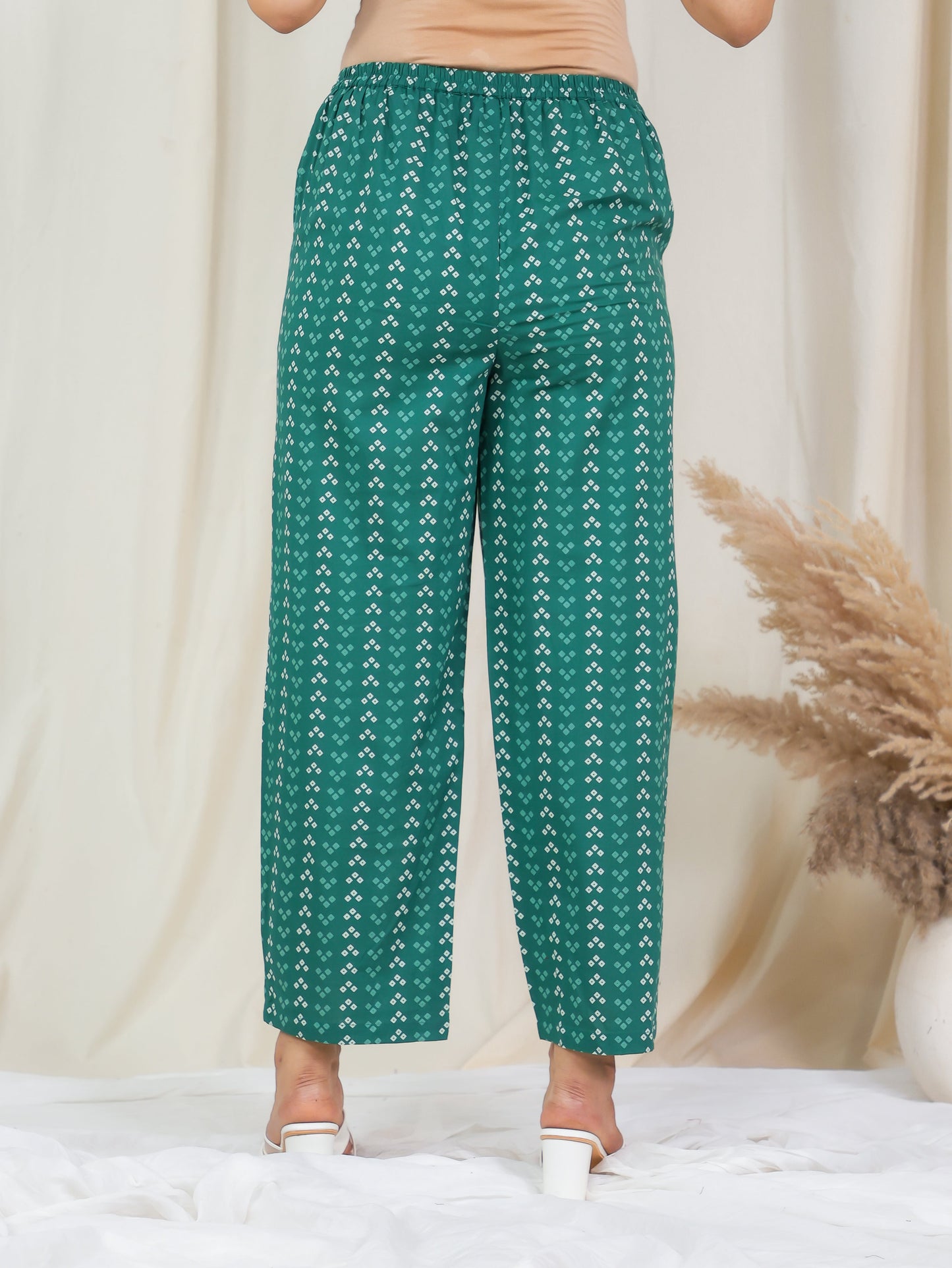 Soft Cotton Bandhani Green Straight Trousers