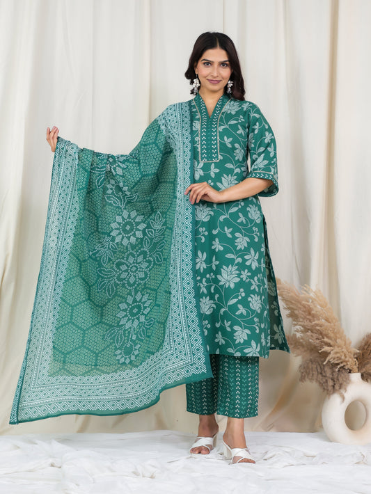 Cotton Voile Bandhani Green Dupatta