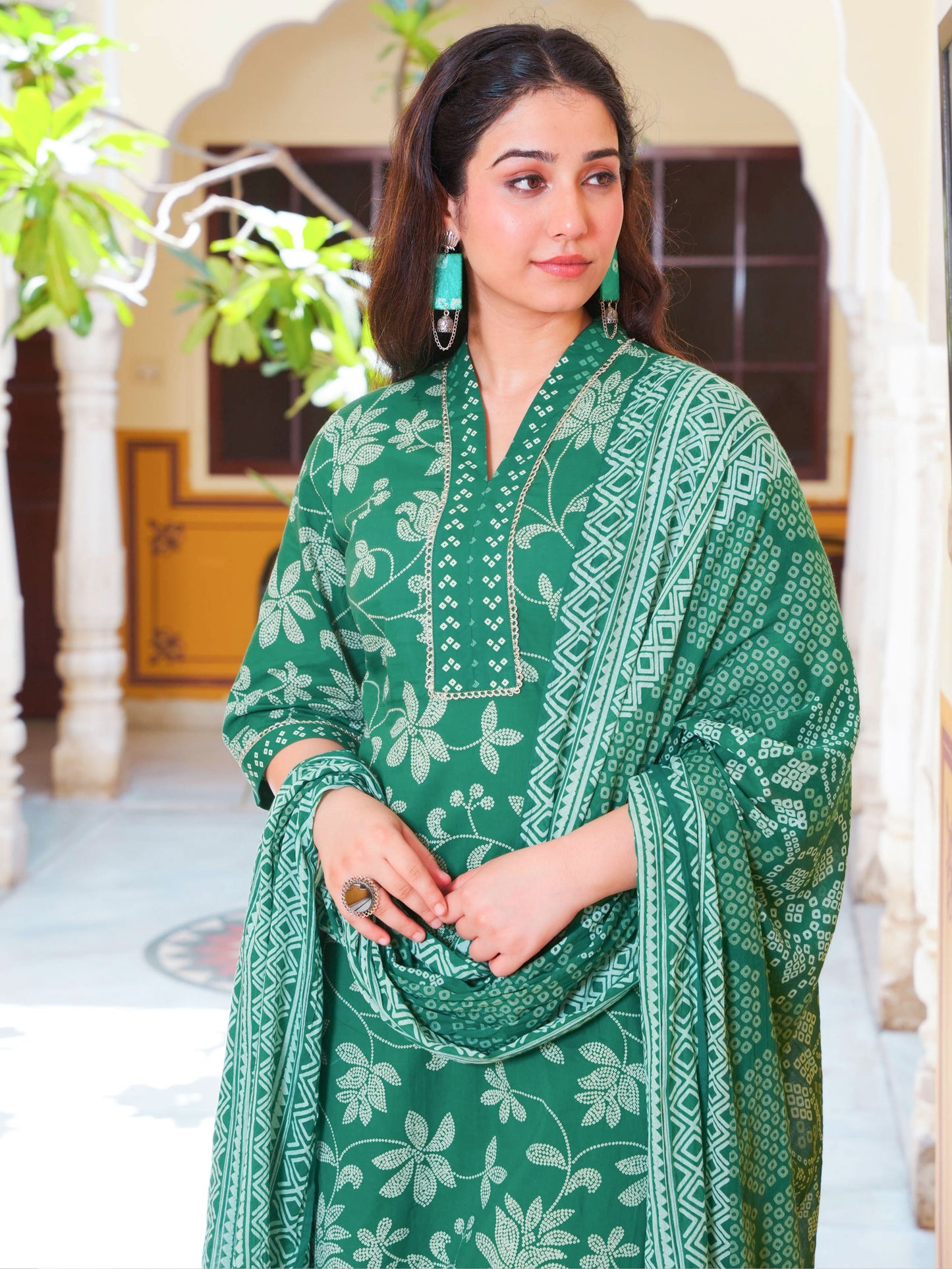 Soft Cotton Bandhani A-line Green Kurta