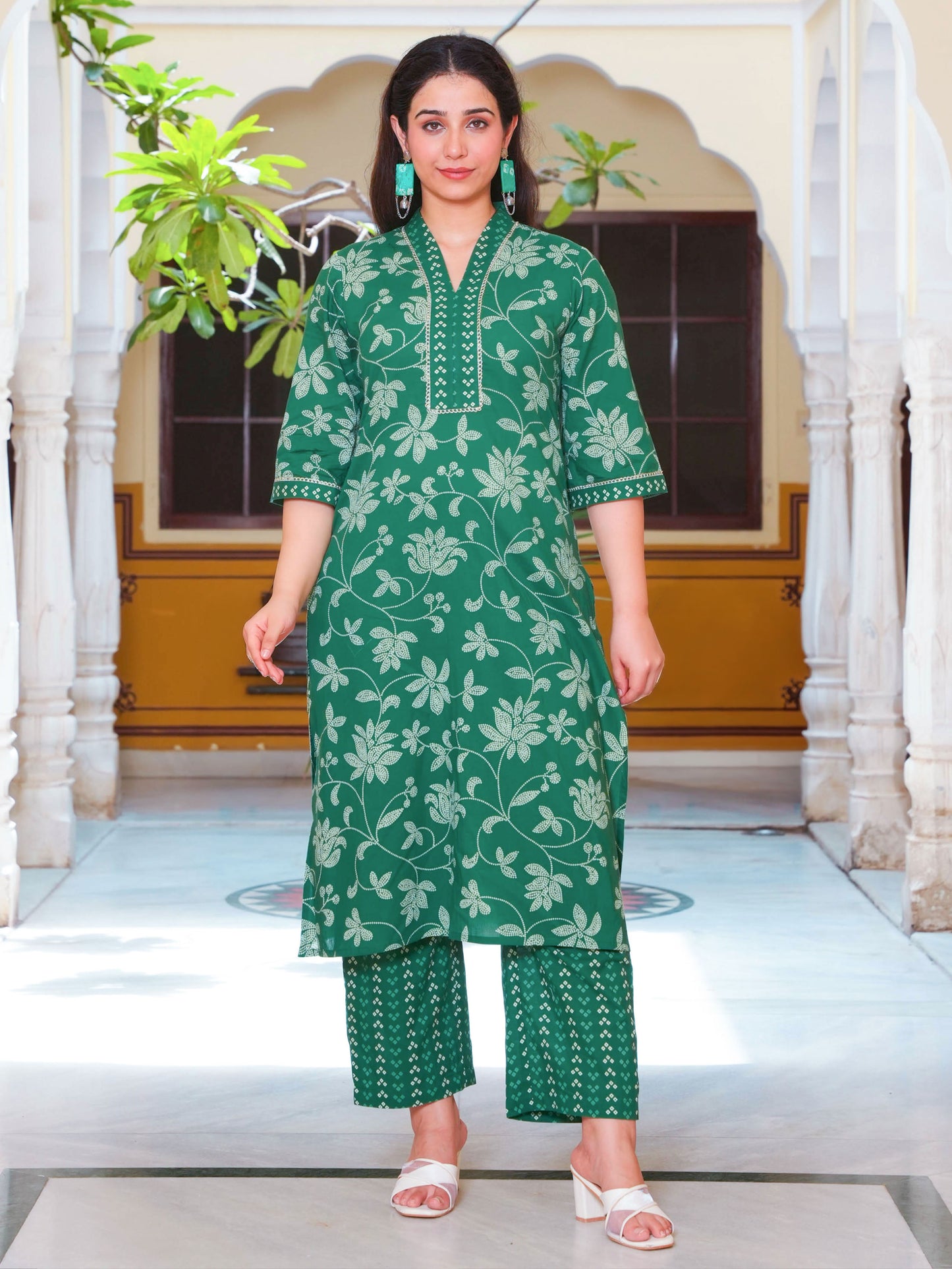 Soft Cotton Bandhani A-line Green Kurta