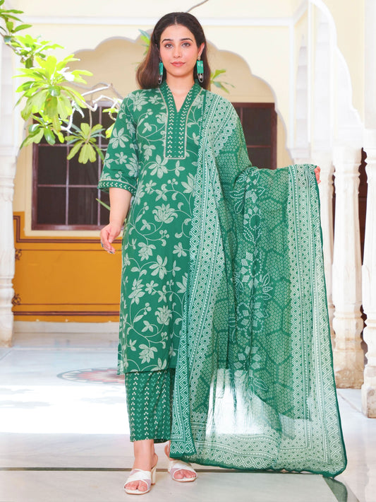 Cotton Voile Bandhani Green Dupatta