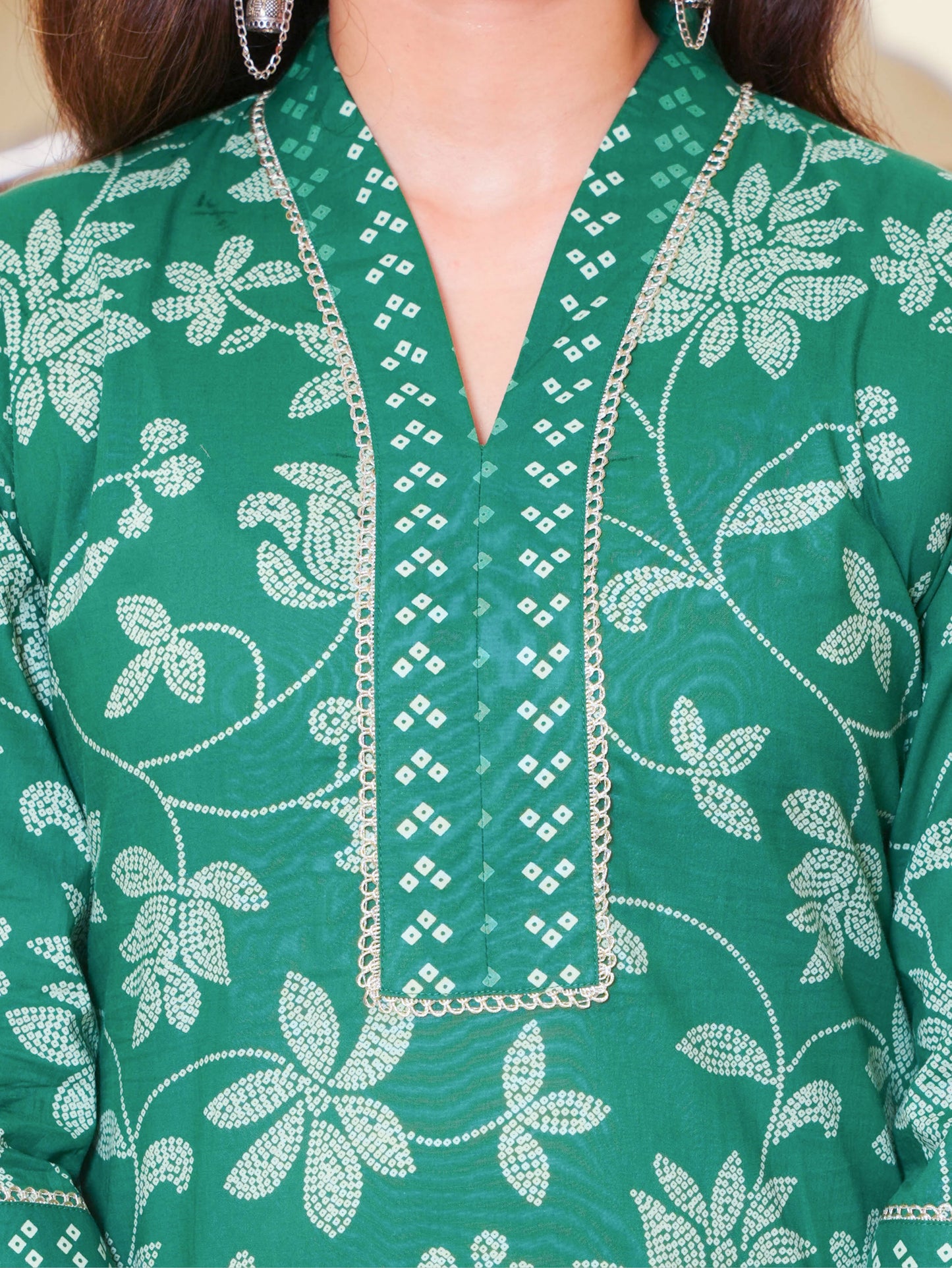 Soft Cotton Bandhani A-line Green Kurta