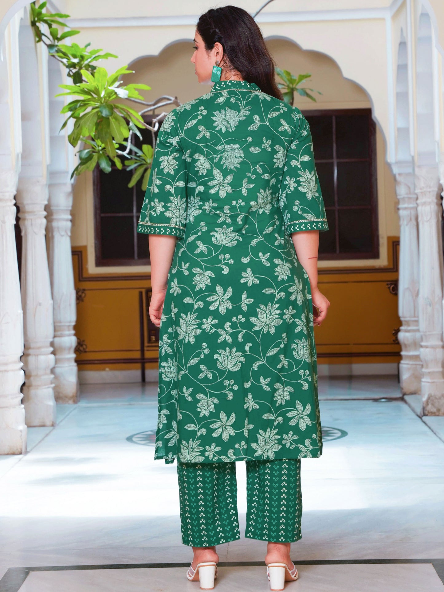 Soft Cotton Bandhani A-line Green Kurta