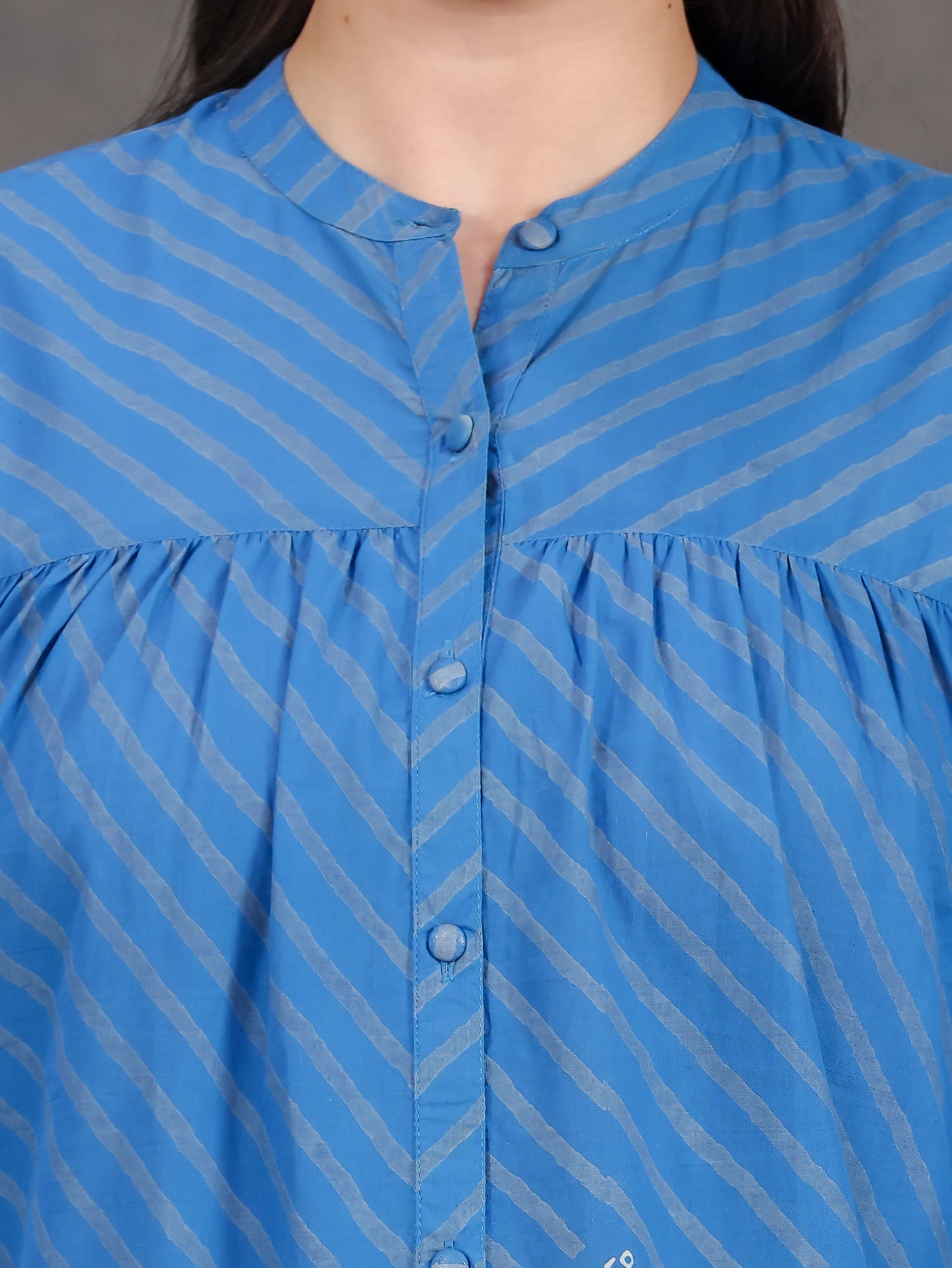 Soft Cotton Placement Print Straight Blue Kurta