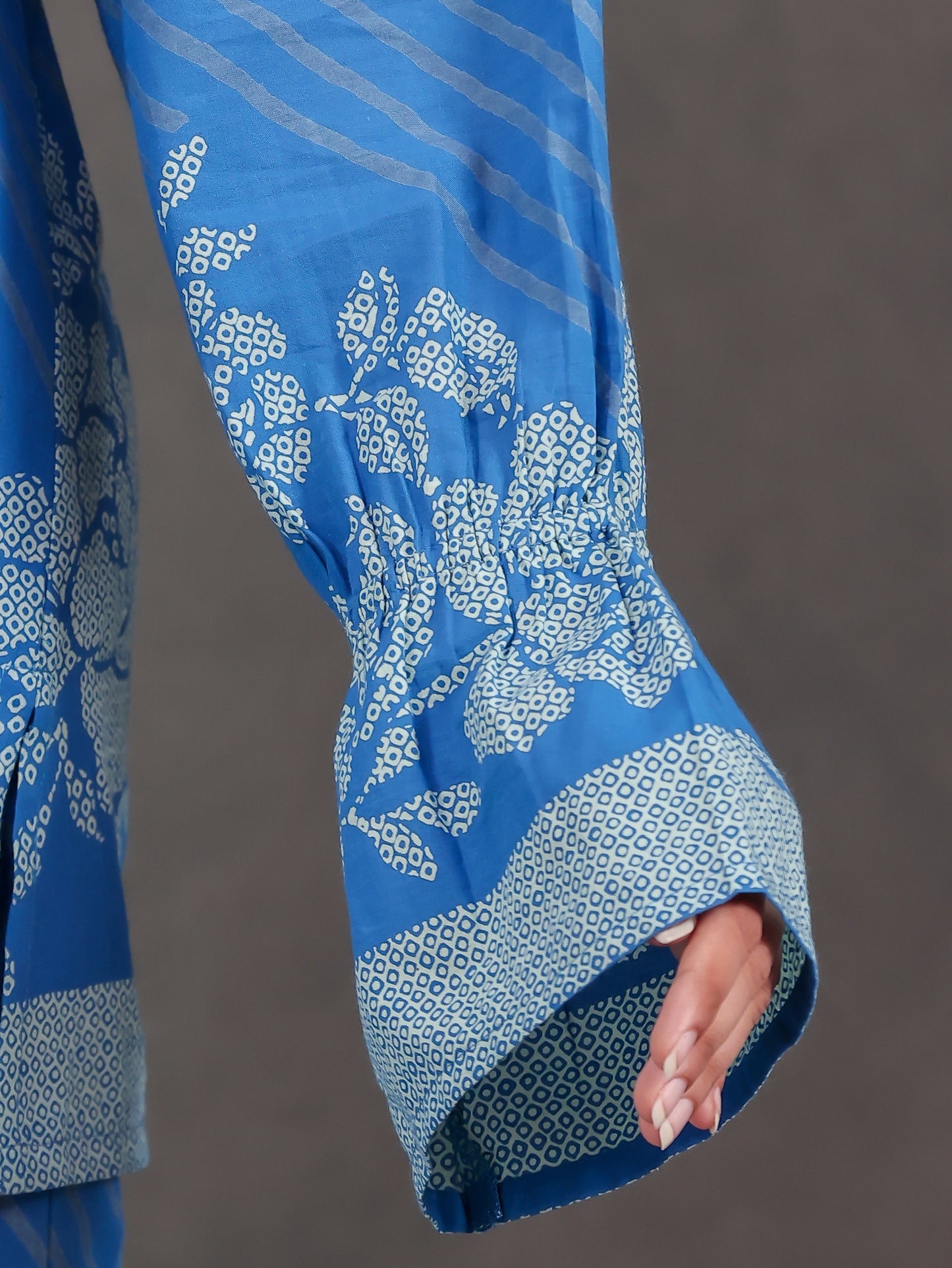 Soft Cotton Placement Print Straight Blue Kurta