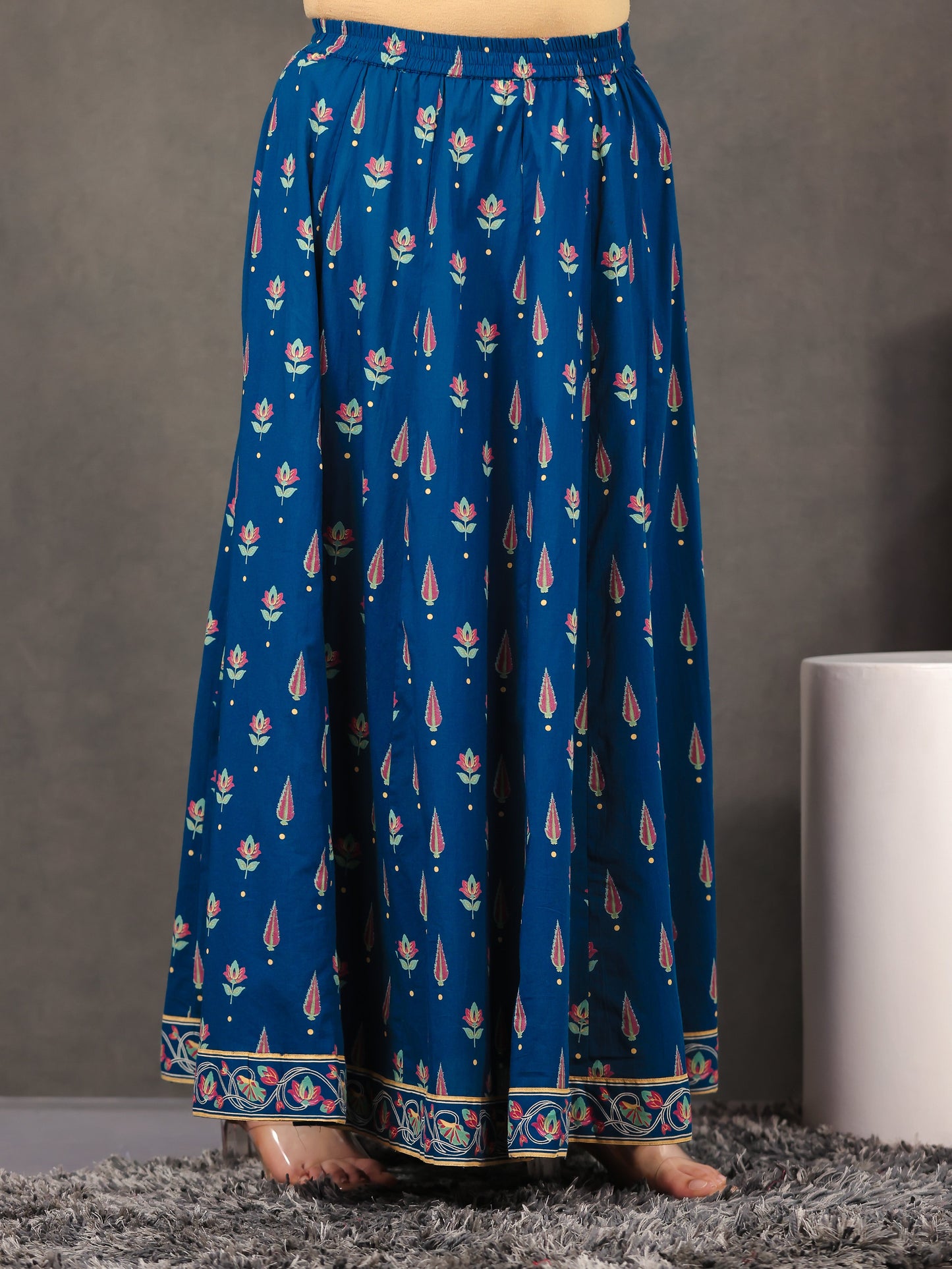 Soft Cotton Floral Blue Skirt
