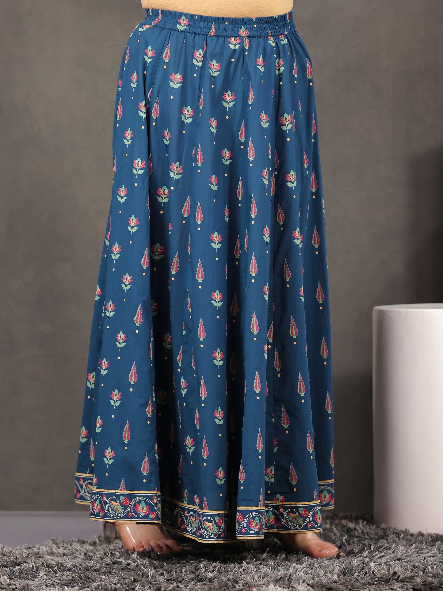 Soft Cotton Floral Anarkali Blue Kurta