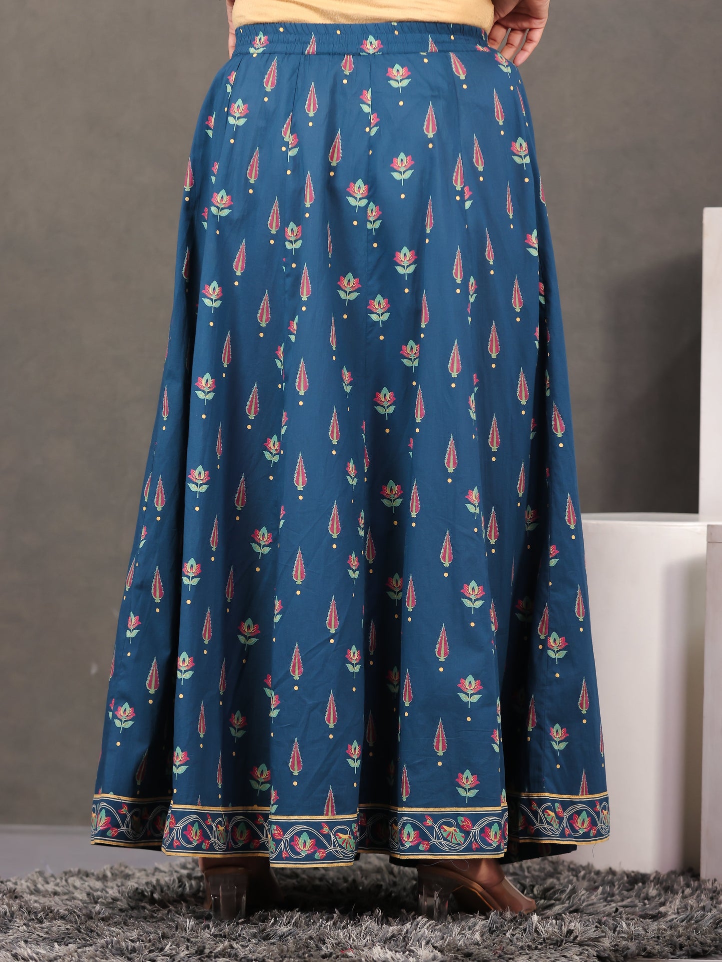 Soft Cotton Floral Anarkali Blue Kurta