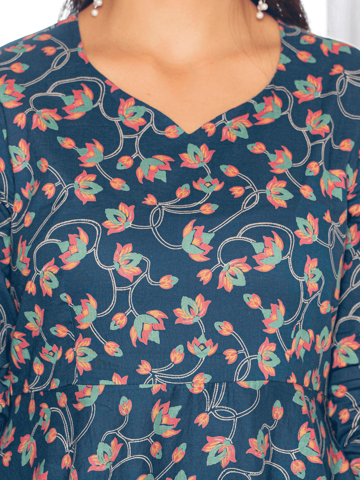 Soft Cotton Floral Anarkali Blue Kurta