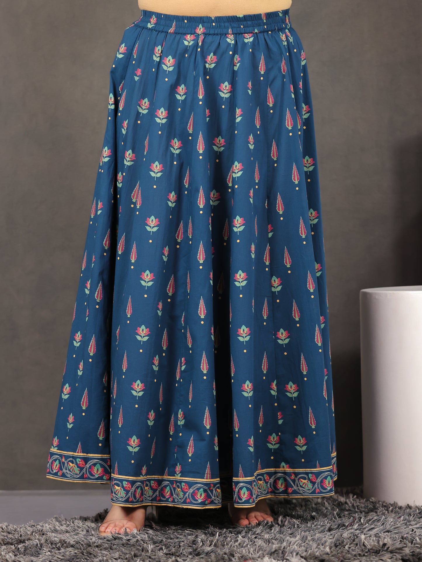 Soft Cotton Floral Anarkali Blue Kurta