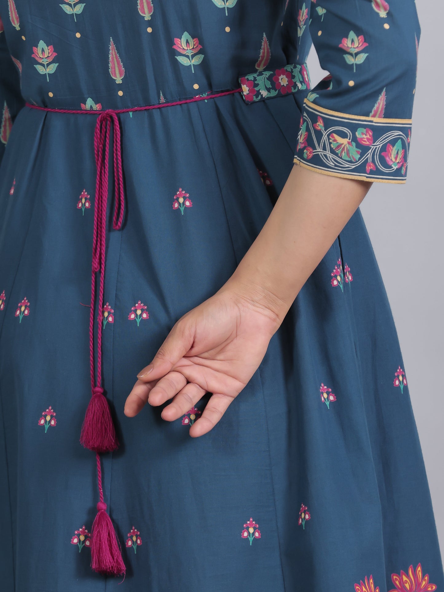 Embroidered Soft Cotton Floral Anarkali Blue Dress