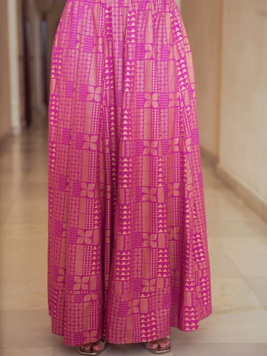 Viscose Gold foil Pink Skirt