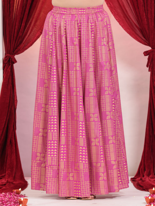 Viscose Gold foil Pink Skirt