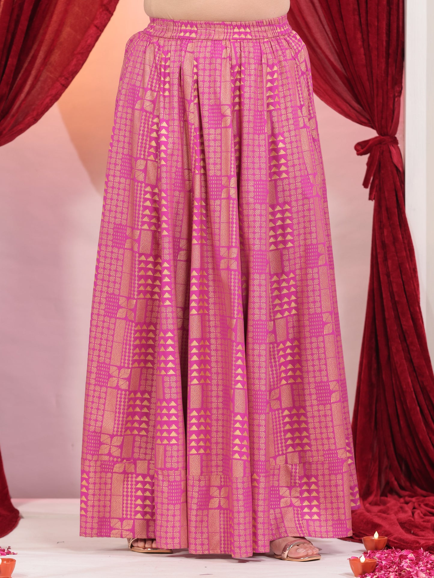 Viscose Gold foil Pink Skirt